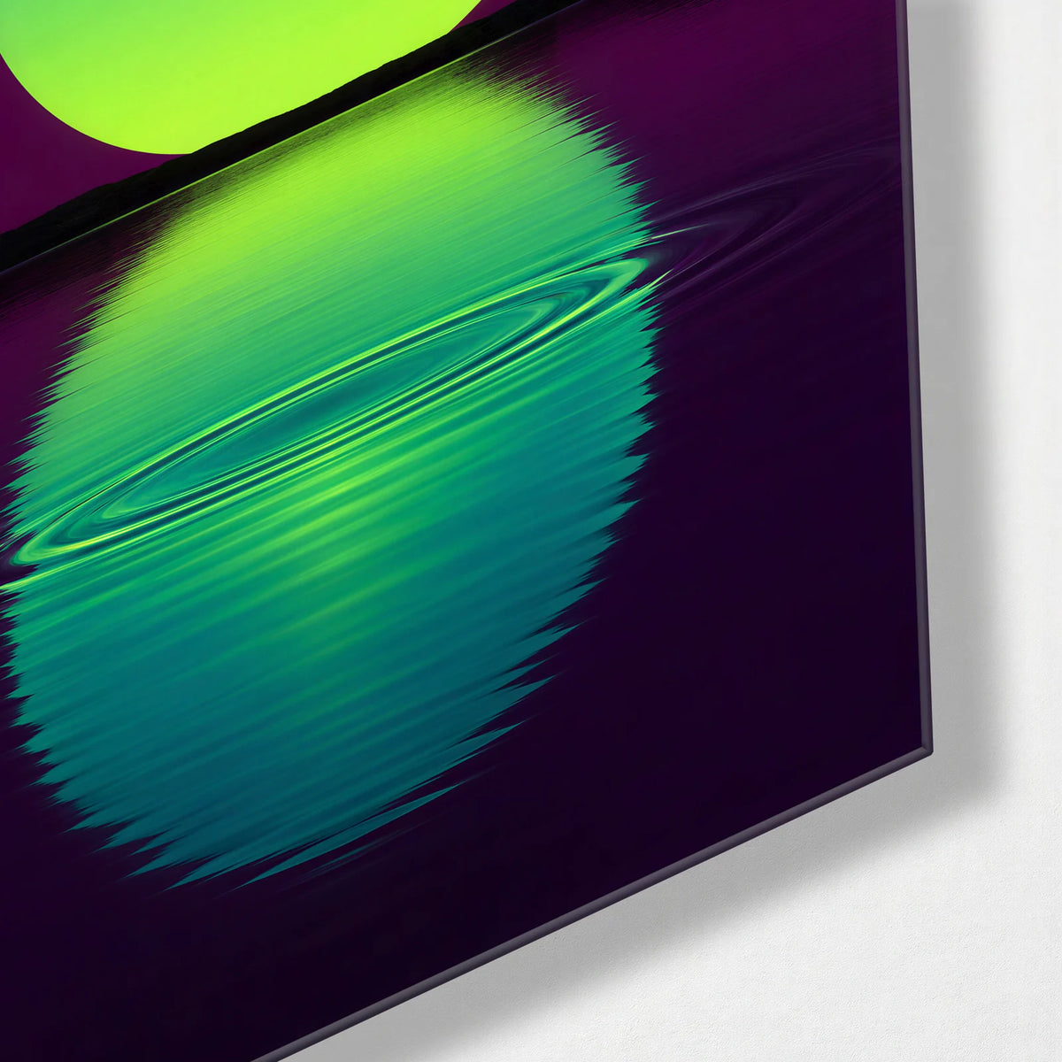Green Moon Water — corner detail of glass wall art