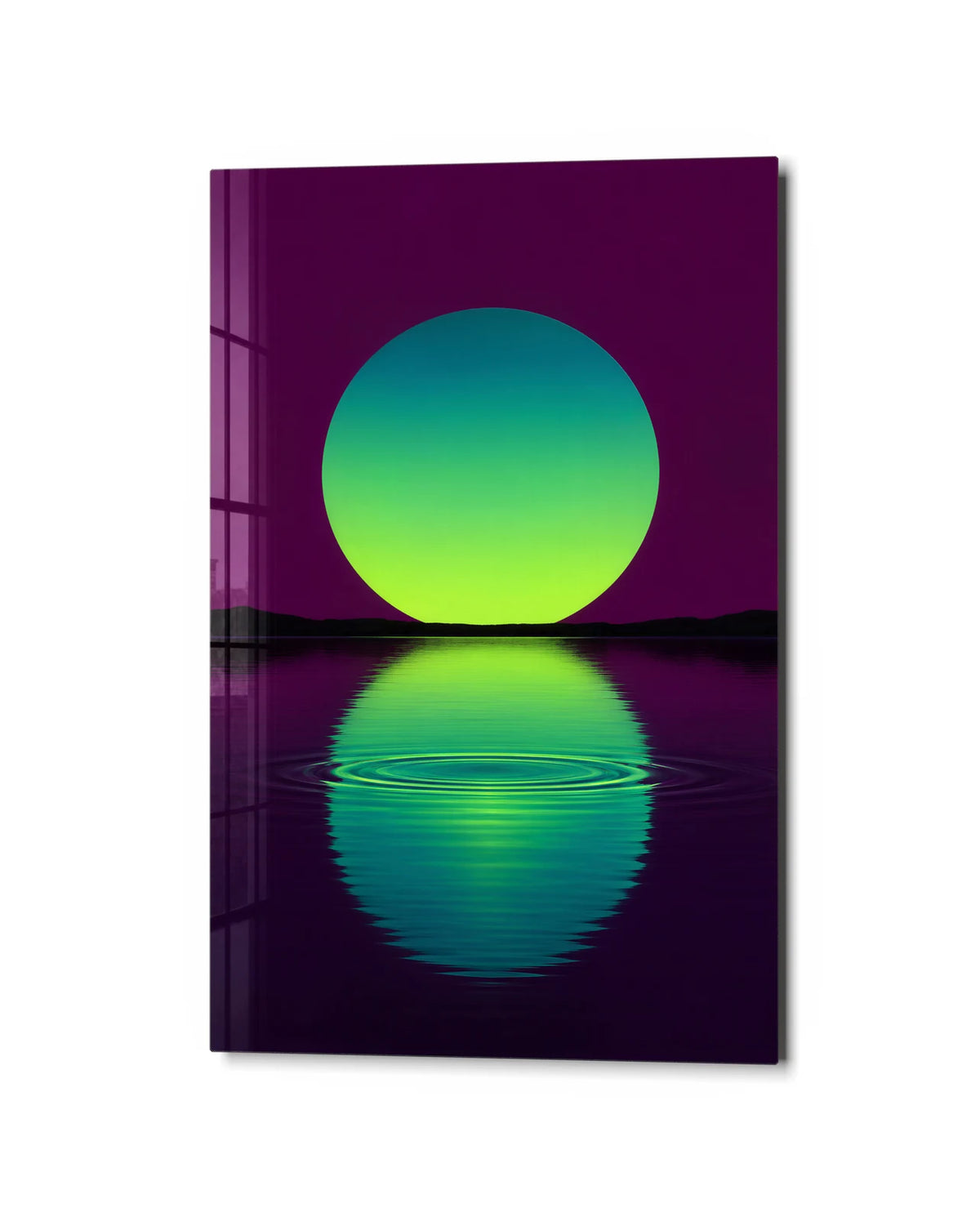 Green Moon Water — studio view of glass wall art