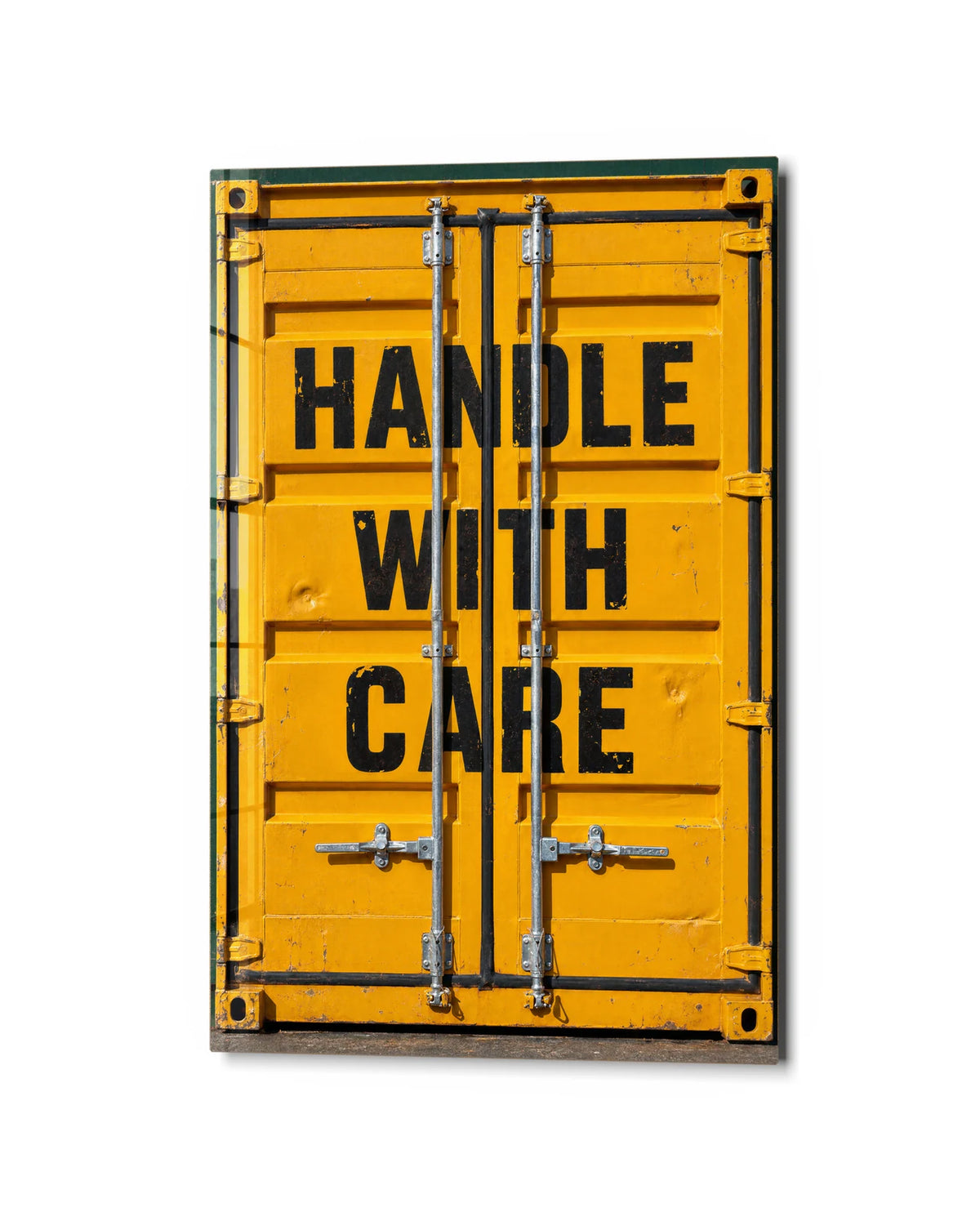 Handle With Care — studio view of glass wall art