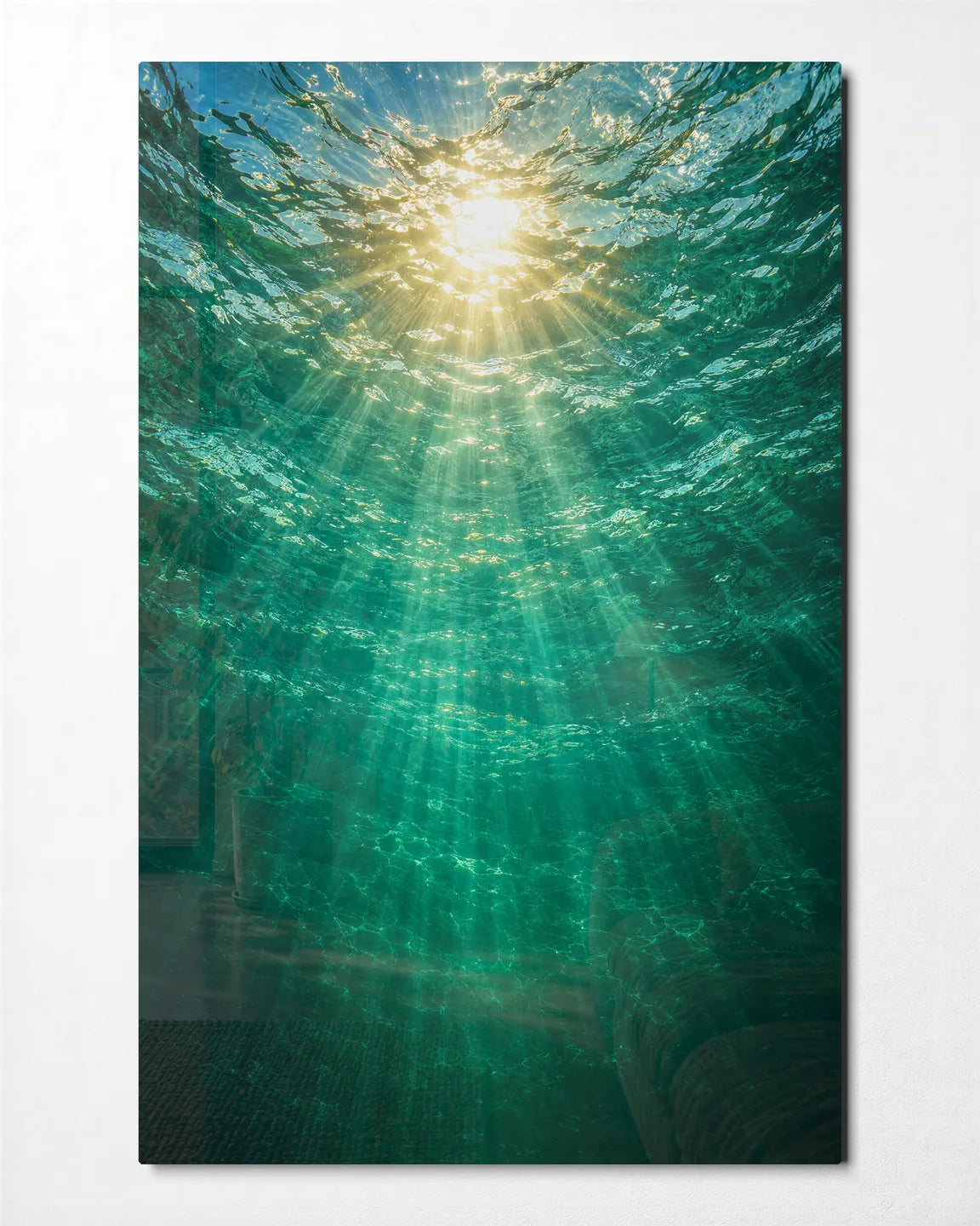 Under the Sunlit Surface — front view of glass wall art