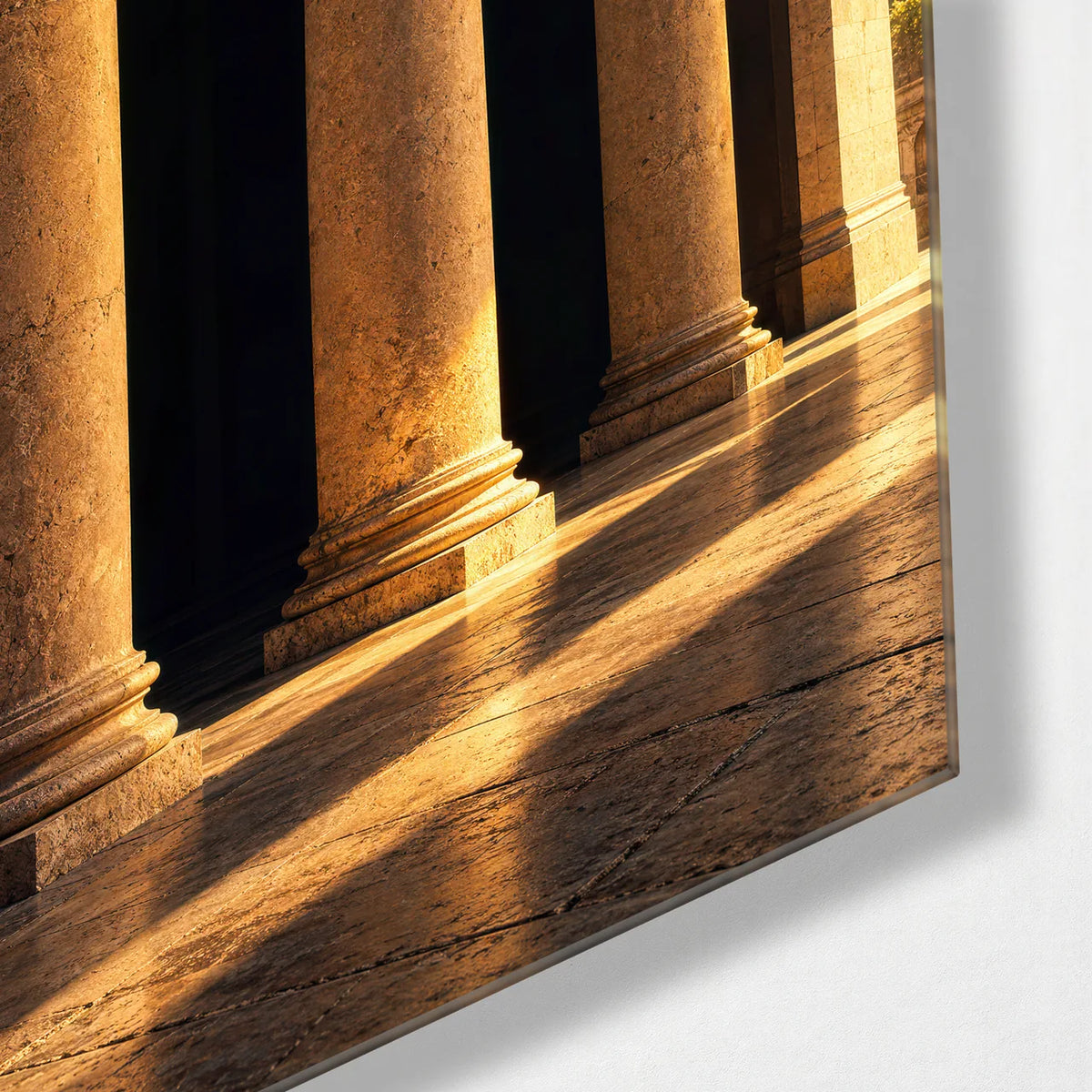 Columns in Evening Light — corner detail of glass wall art