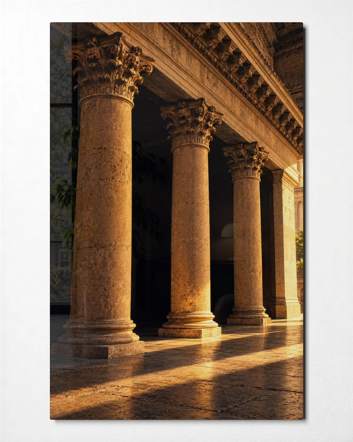 Columns in Evening Light — front view of glass wall art