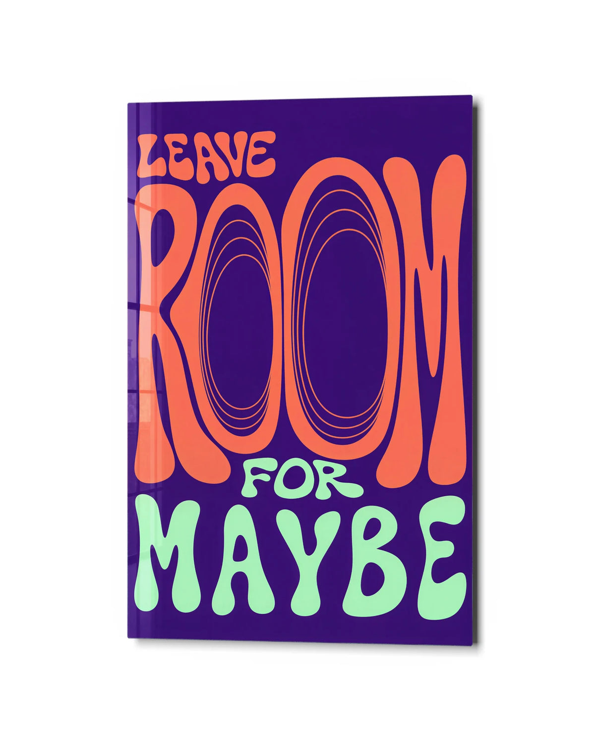 Leave Room for Maybe — studio view of glass wall art