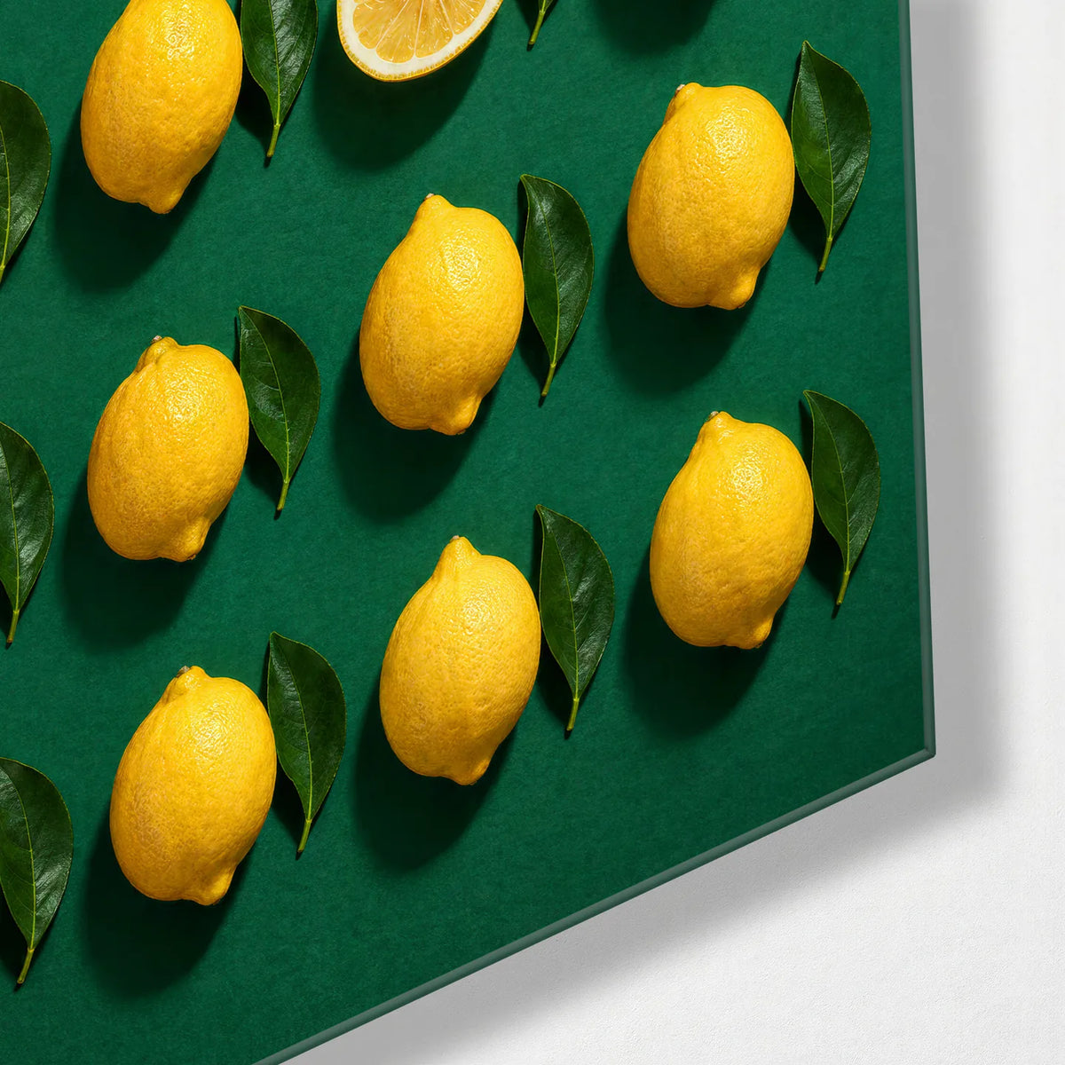 Lemon Lineup — corner detail of glass wall art