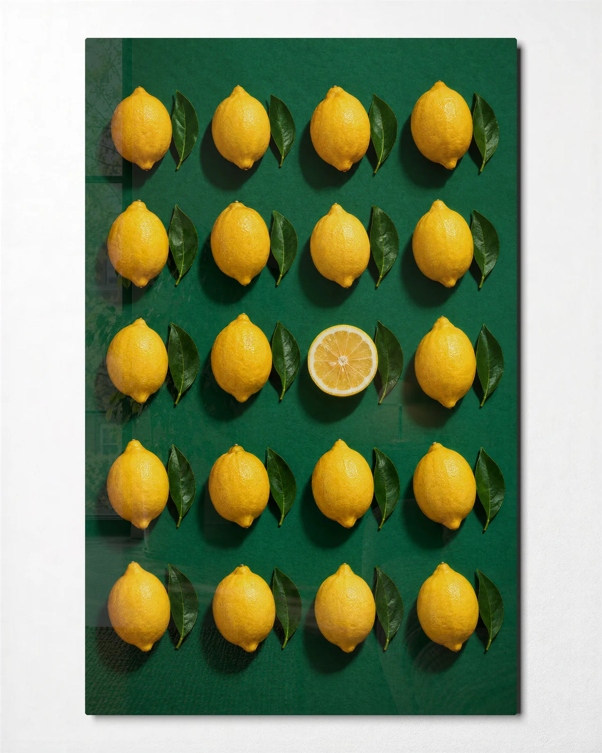 Lemon Lineup — front view of glass wall art