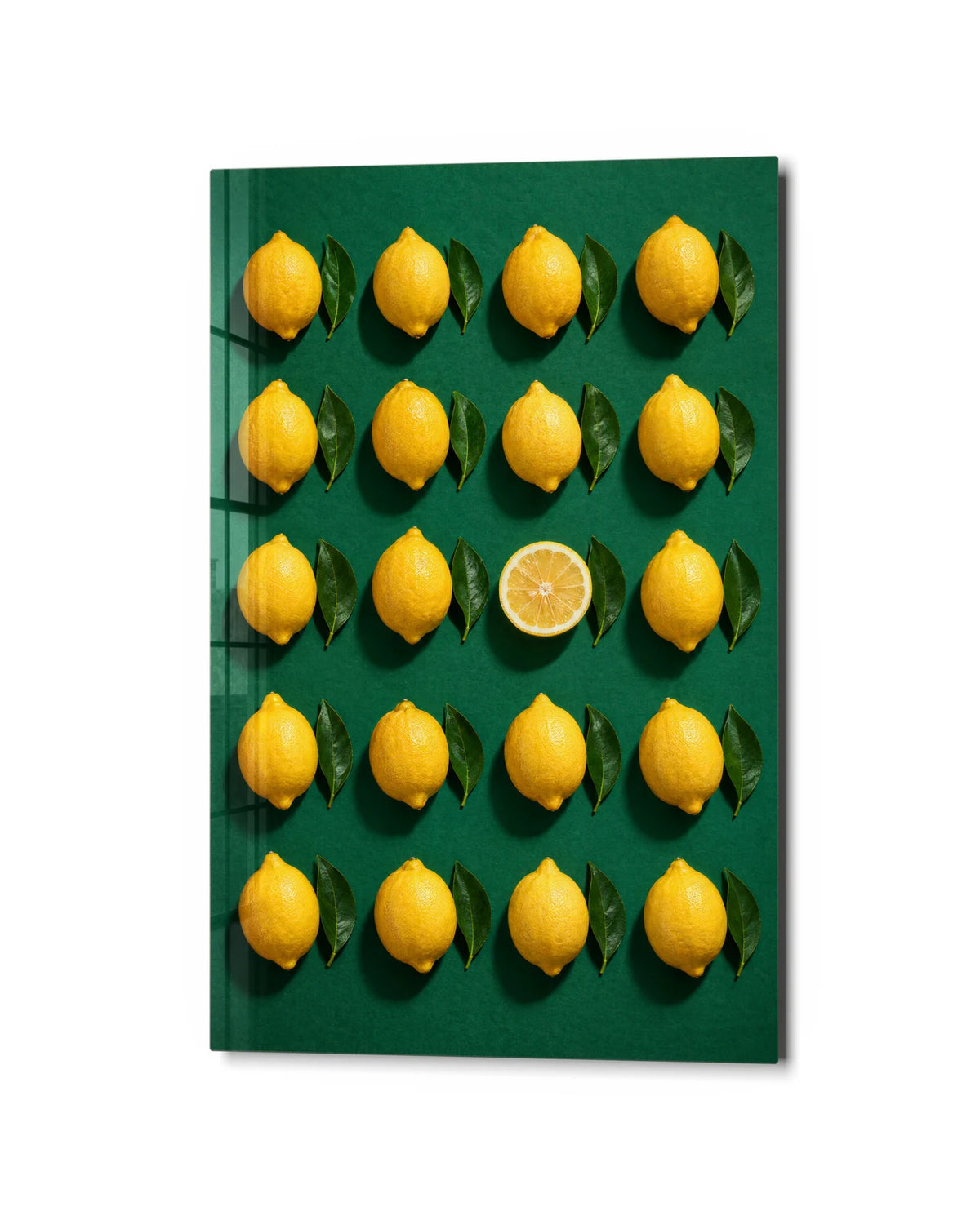 Lemon Lineup — studio view of glass wall art