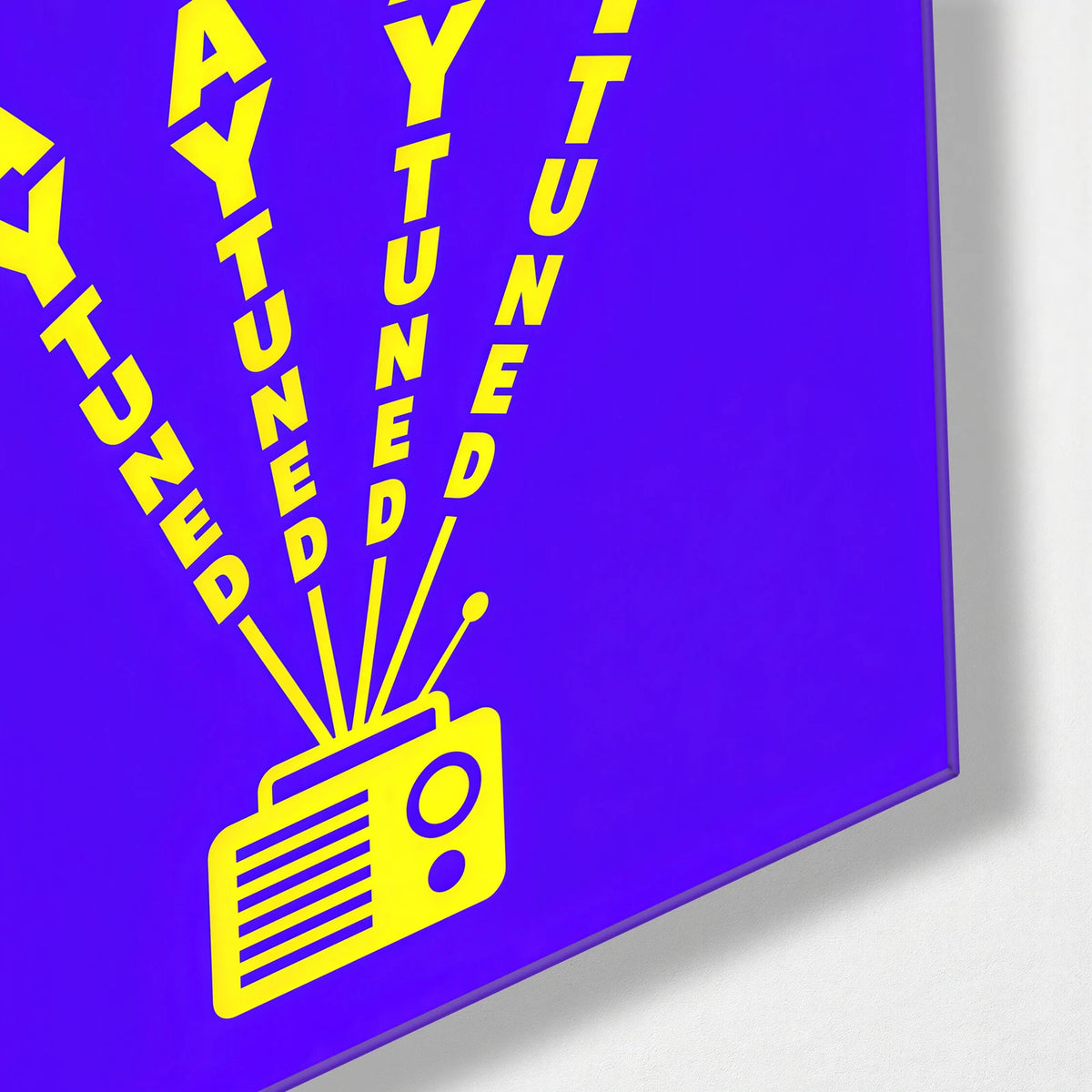 Stay Tuned — corner detail of glass wall art