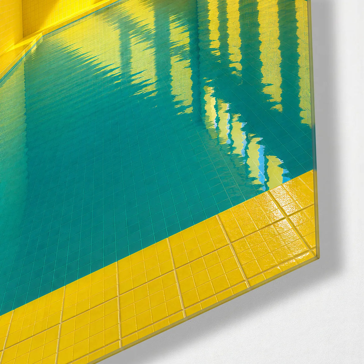 The Yellow Pool Room — corner detail of glass wall art