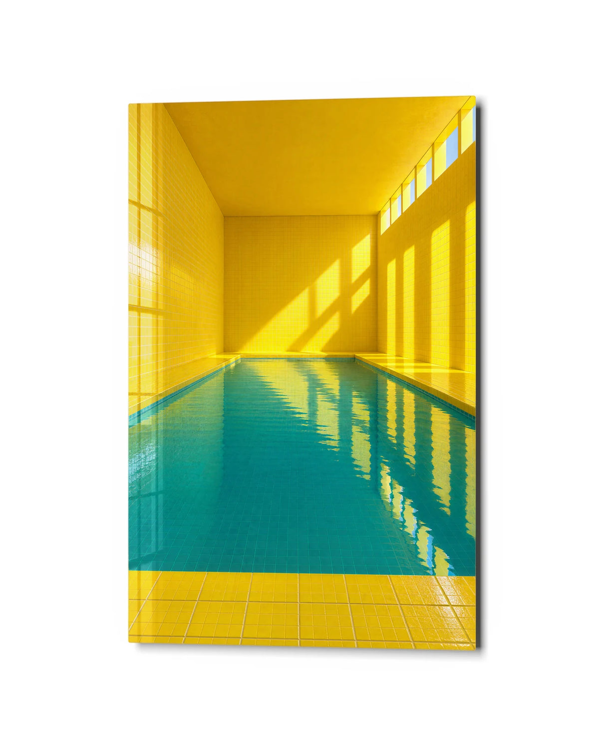 The Yellow Pool Room — studio view of glass wall art