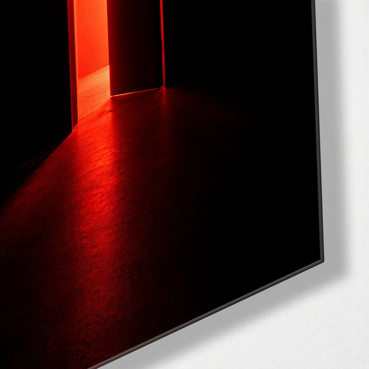 The Red Opening — corner detail of glass wall art