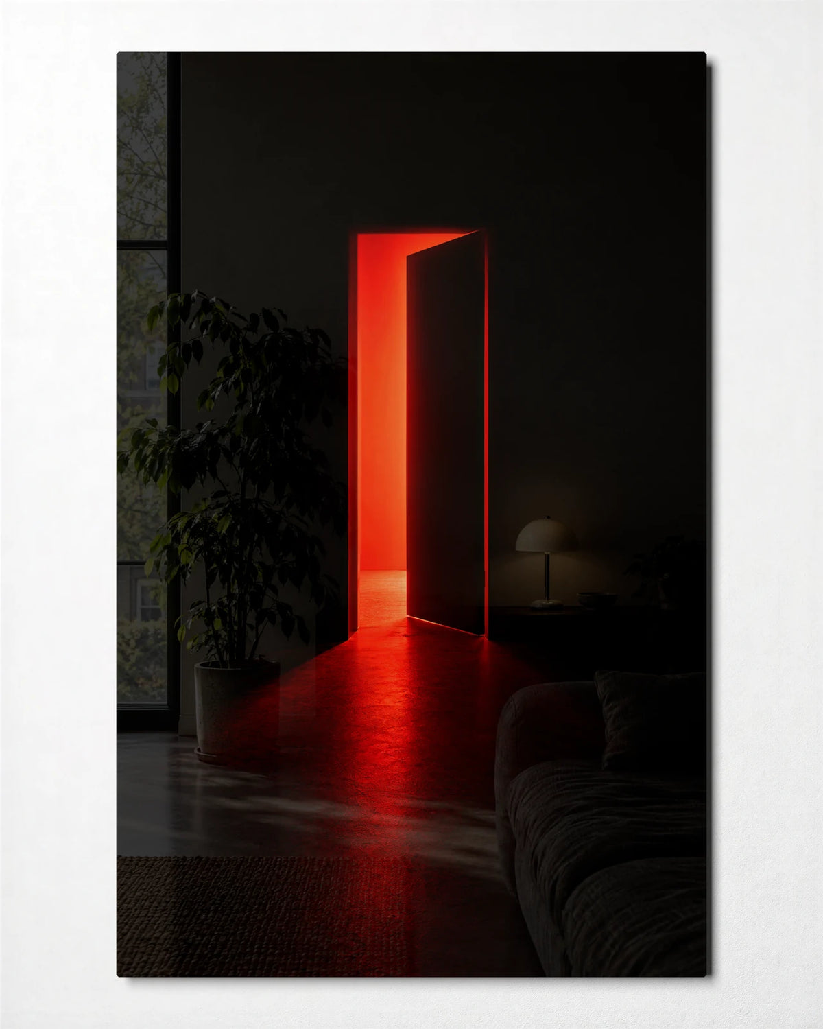 The Red Opening — front view of glass wall art
