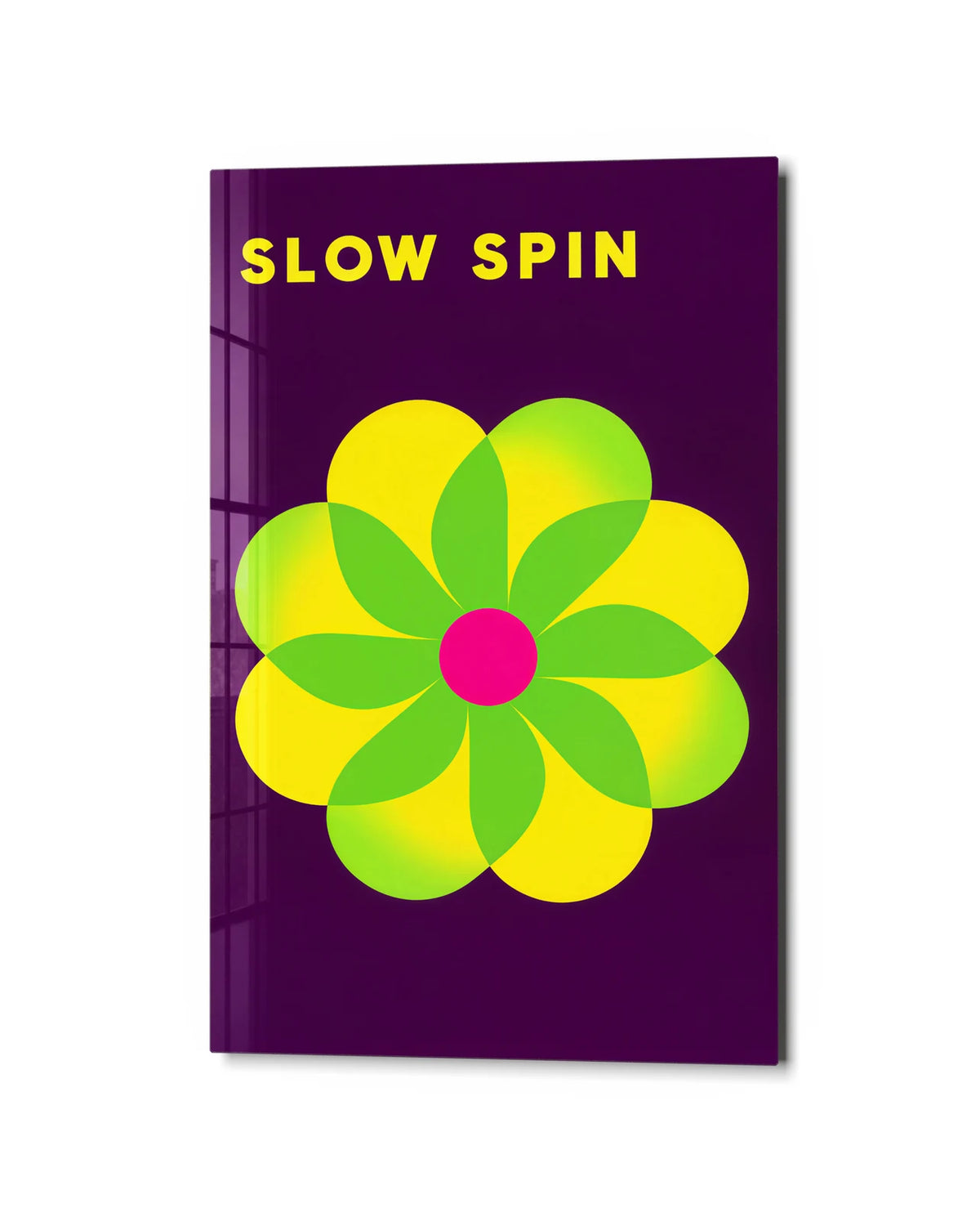 Slow Spin — studio view of glass wall art