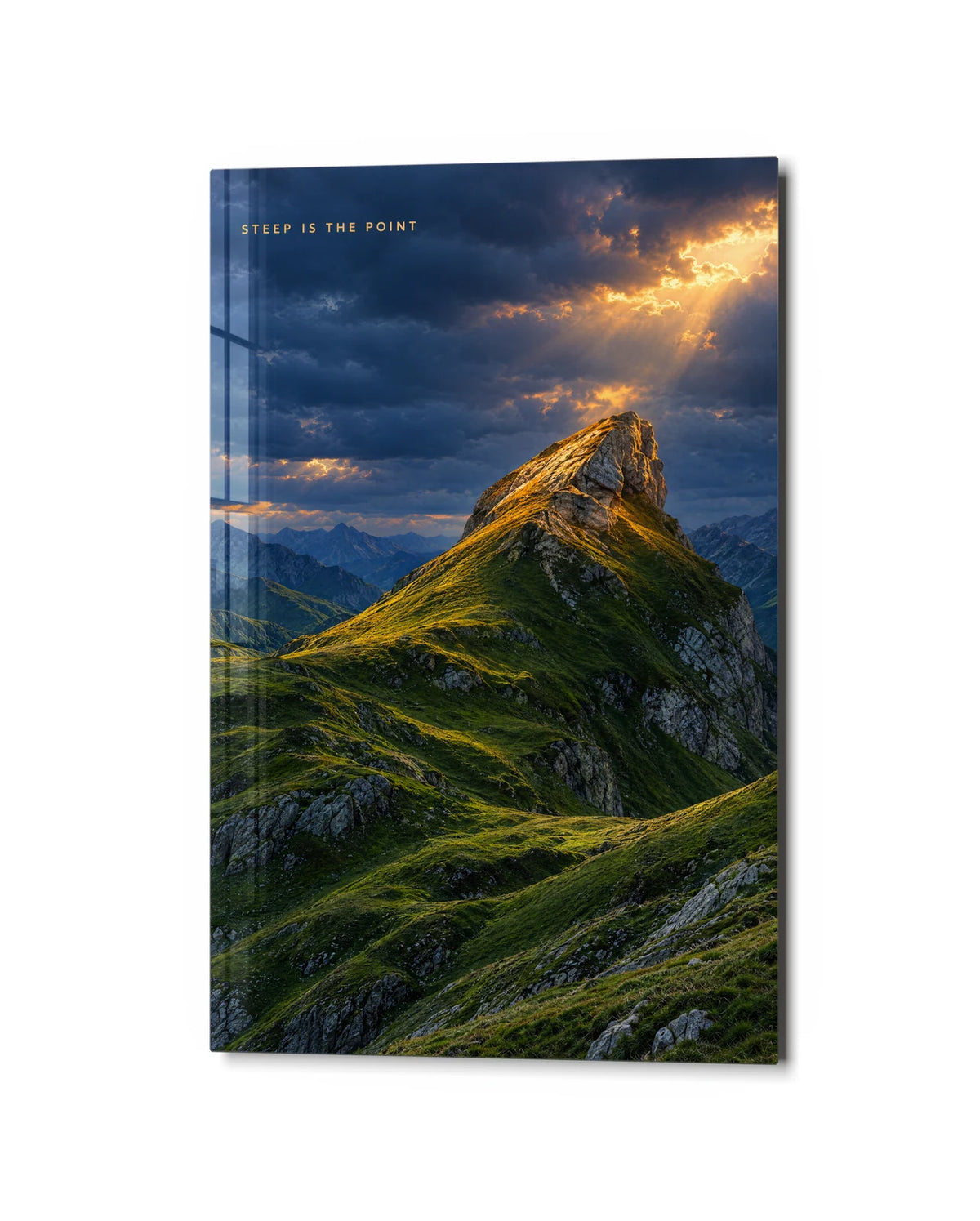 Steep Is the Point — studio view of glass wall art