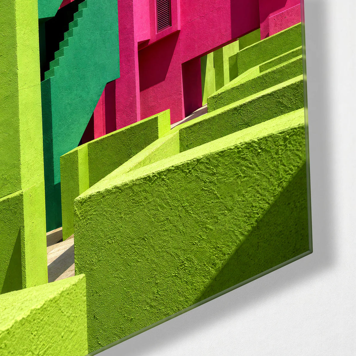 Colour Around the Corner — corner detail of glass wall art