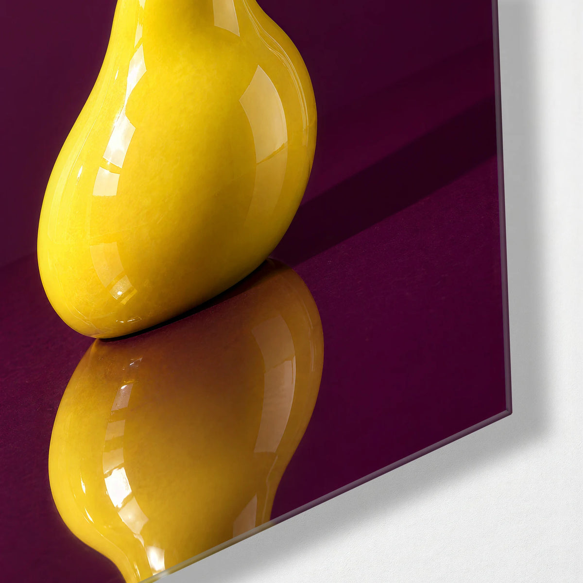 One Yellow Pear — corner detail of glass wall art