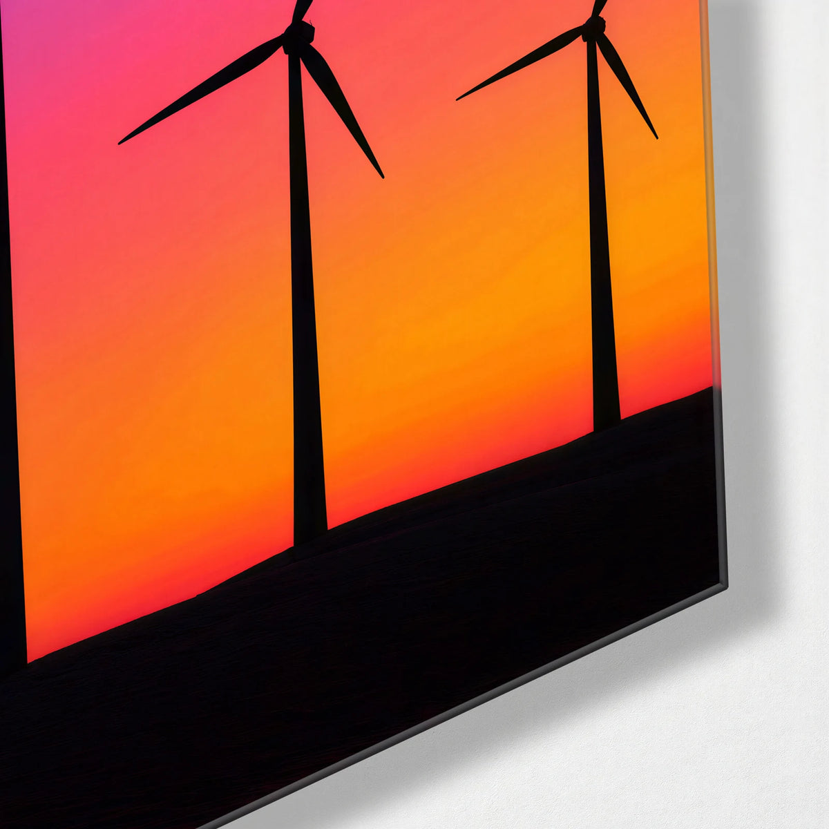 Turbines at Dusk — corner detail of glass wall art