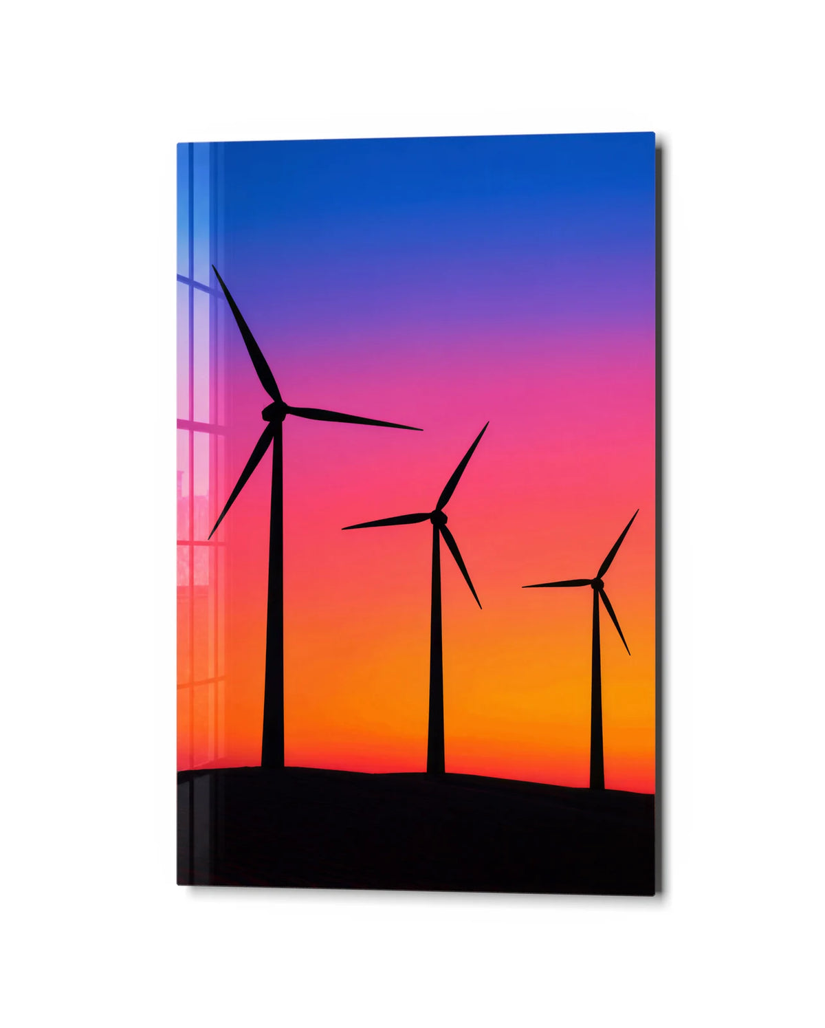 Turbines at Dusk — studio view of glass wall art