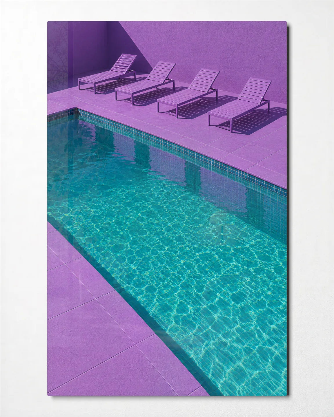 Four Places by the Pool — front view of glass wall art