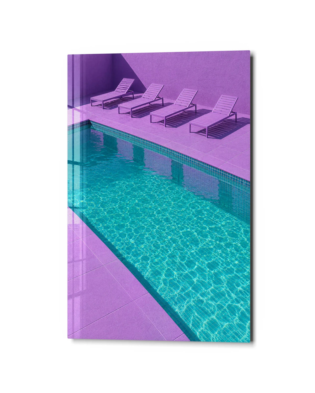 Four Places by the Pool — studio view of glass wall art