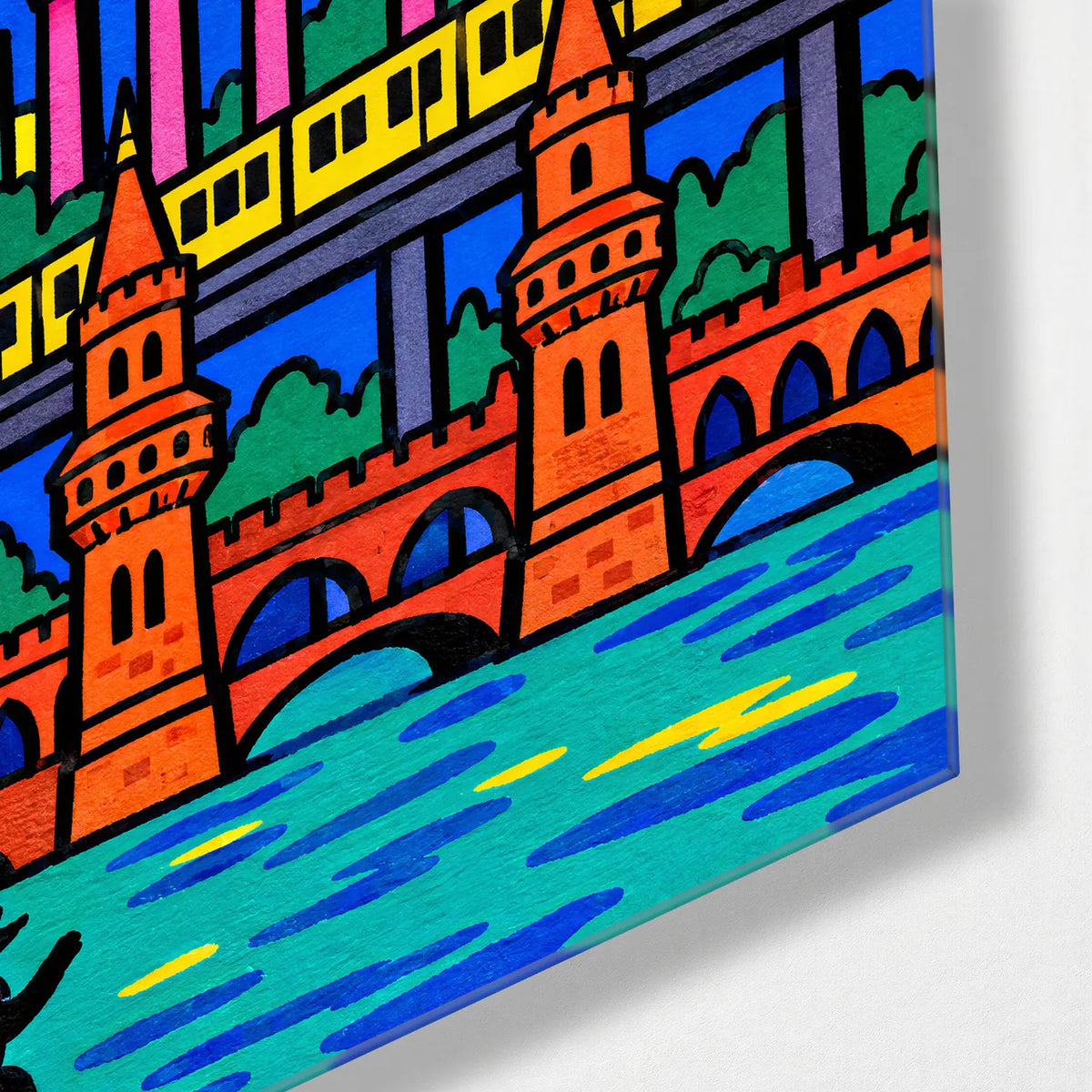 Berlin in Bright Lines — corner detail of glass wall art