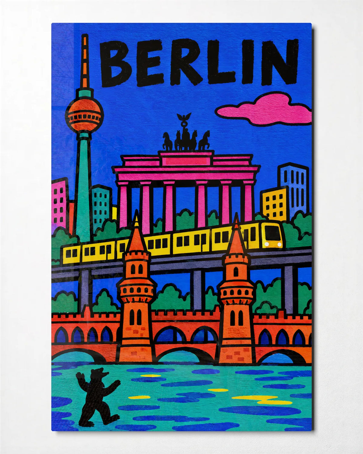 Berlin in Bright Lines — front view of glass wall art