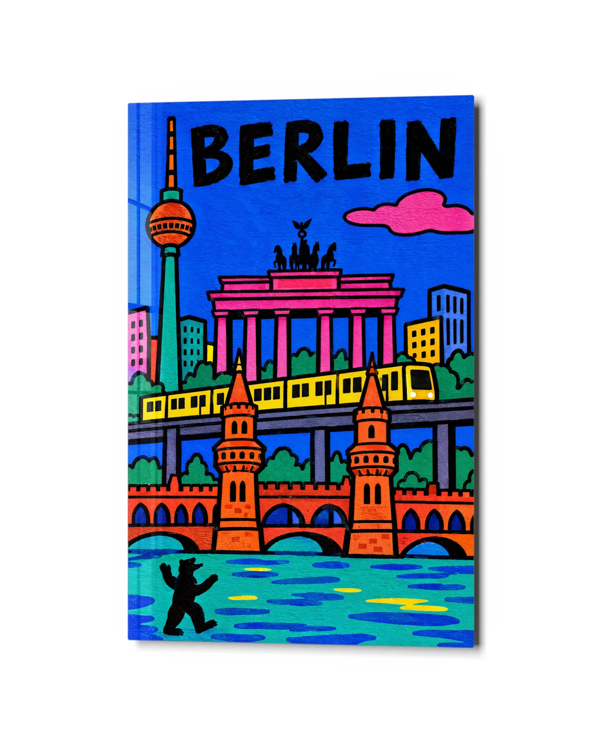 Berlin in Bright Lines — studio view of glass wall art
