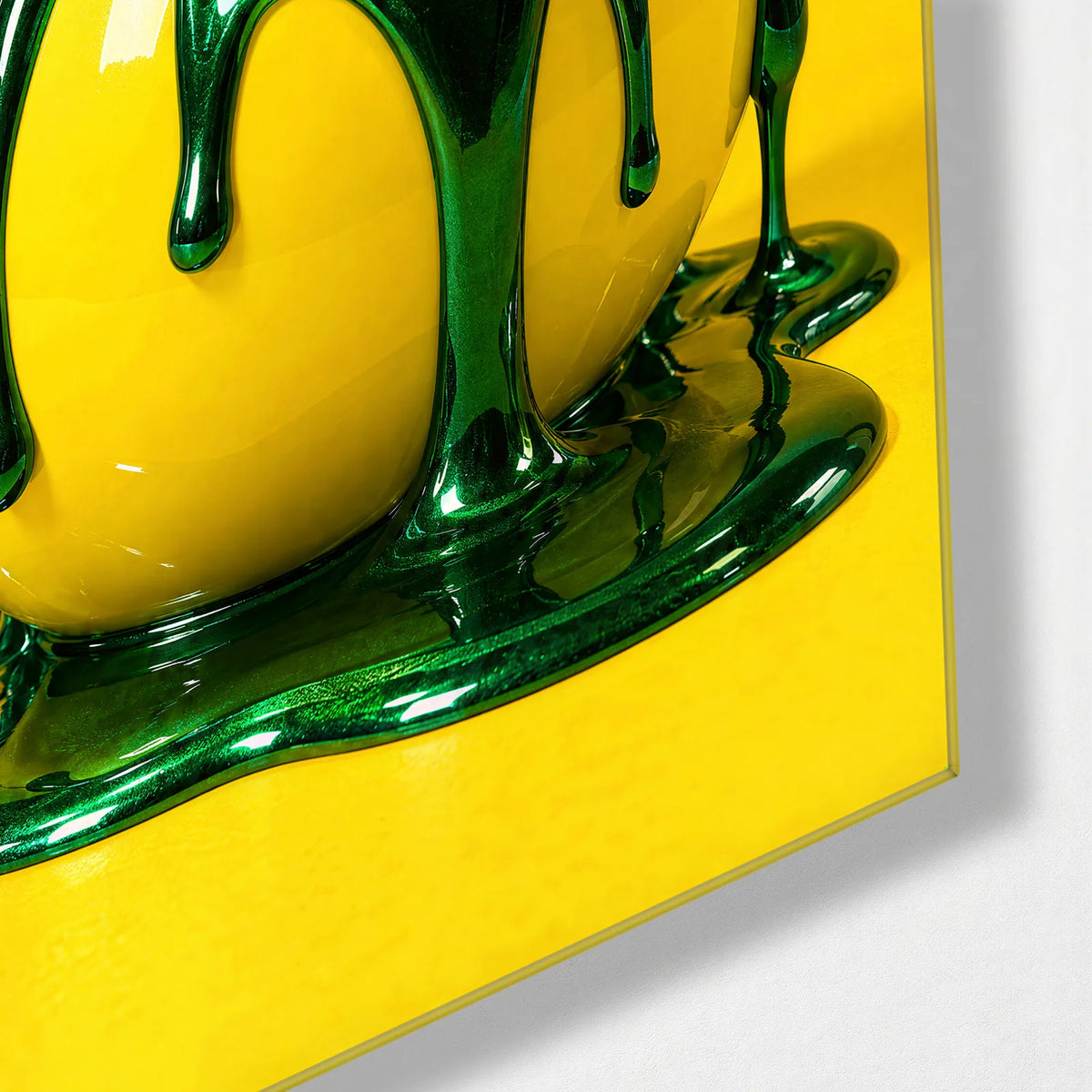 Green Over Yellow — corner detail of glass wall art