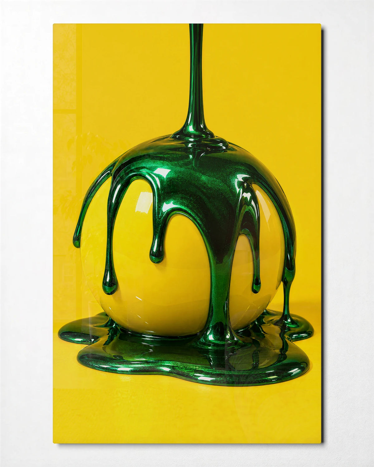 Green Over Yellow — front view of glass wall art