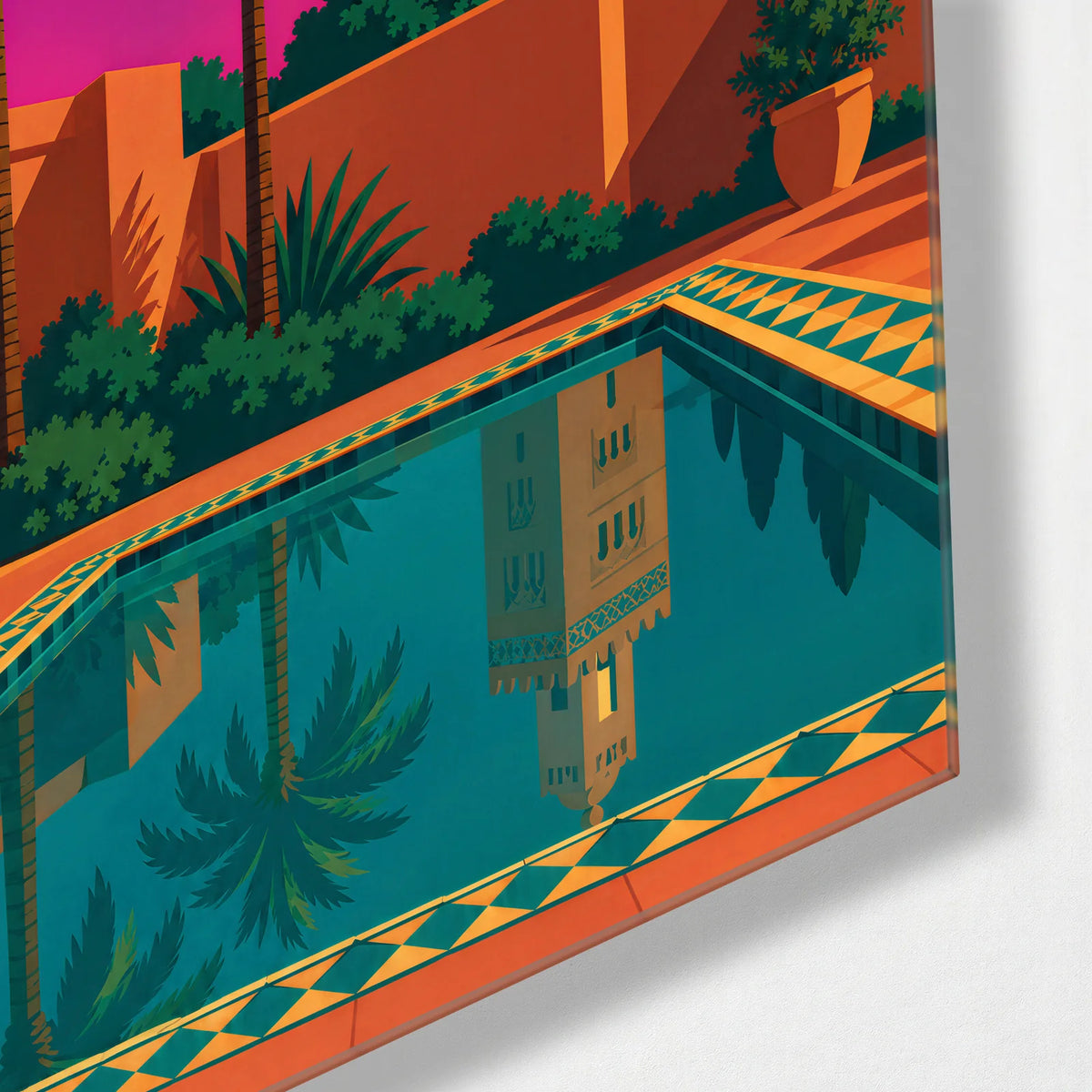 Marrakech in Colour — corner detail of glass wall art