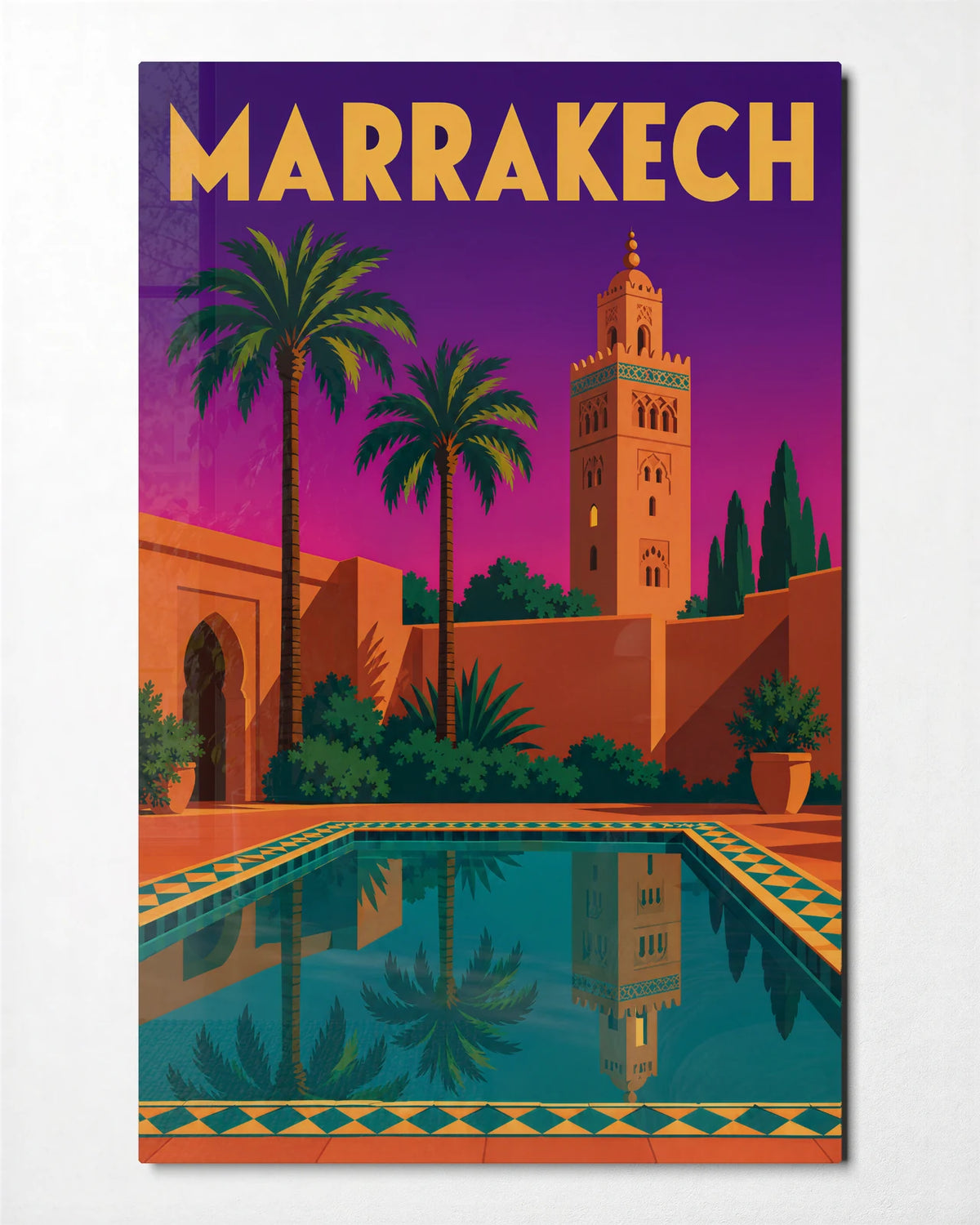 Marrakech in Colour — front view of glass wall art