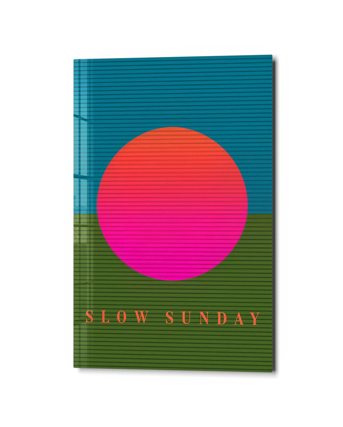 Slow Sunday — studio view of glass wall art