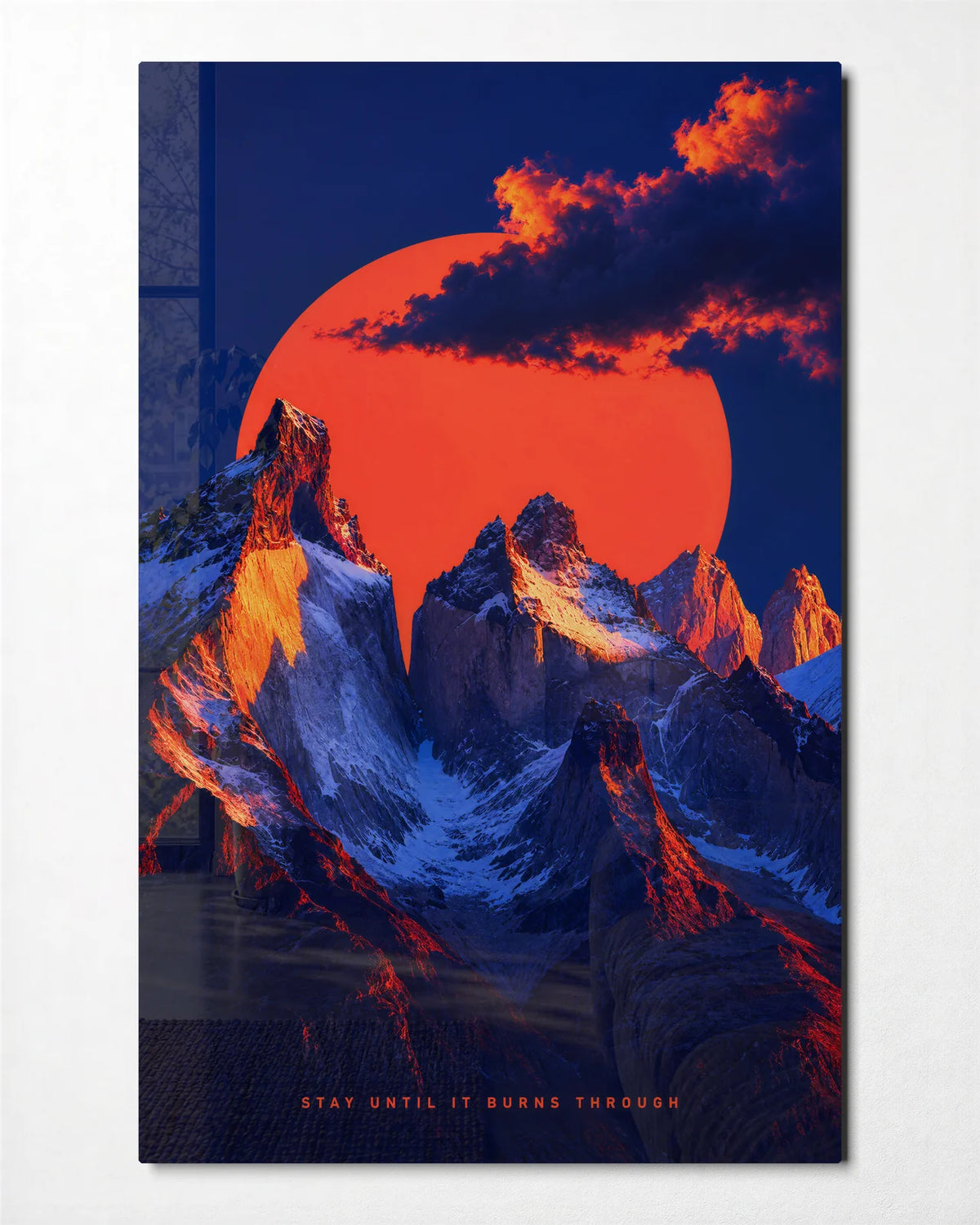 Sun Behind the Peaks — front view of glass wall art