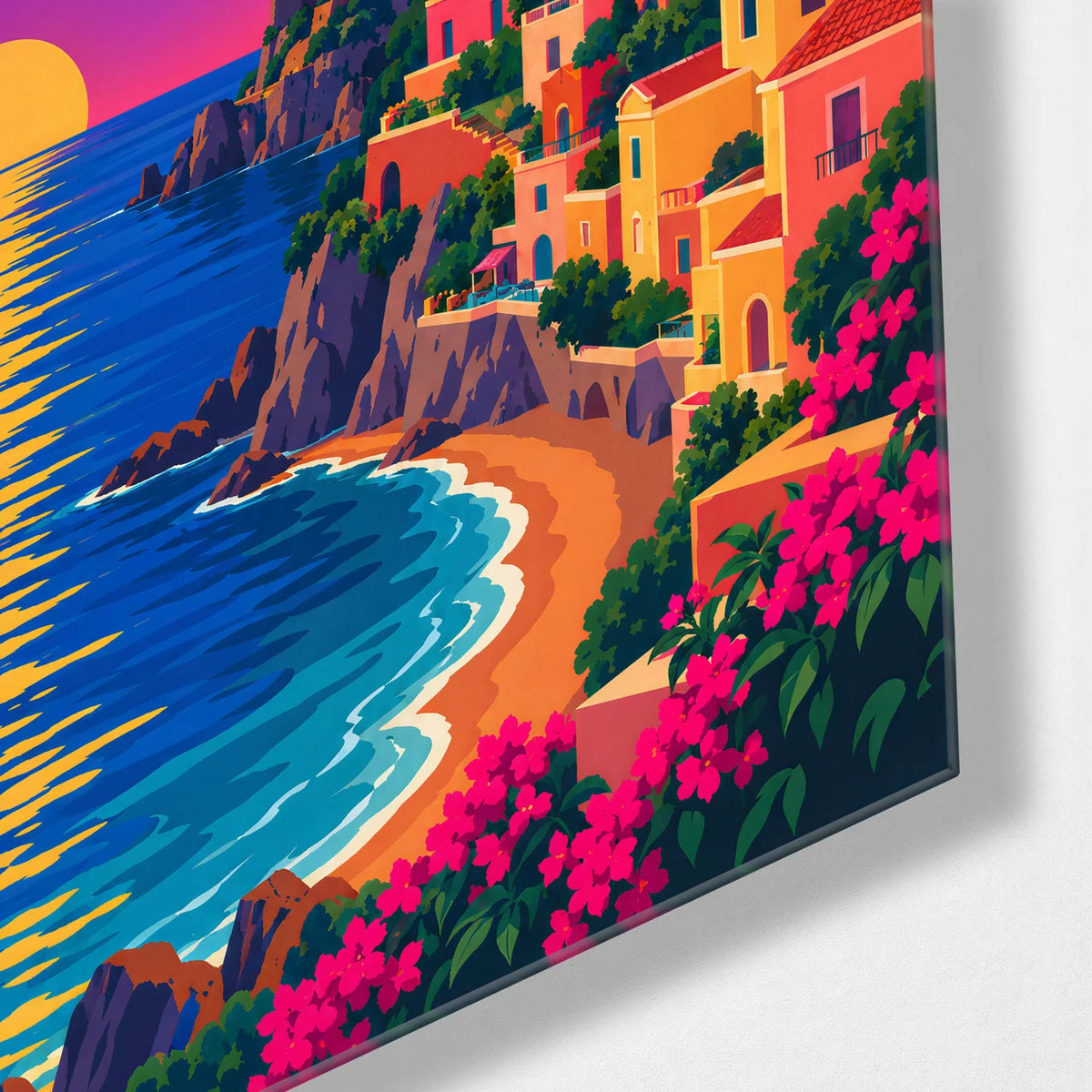 Positano at Sunset — corner detail of glass wall art
