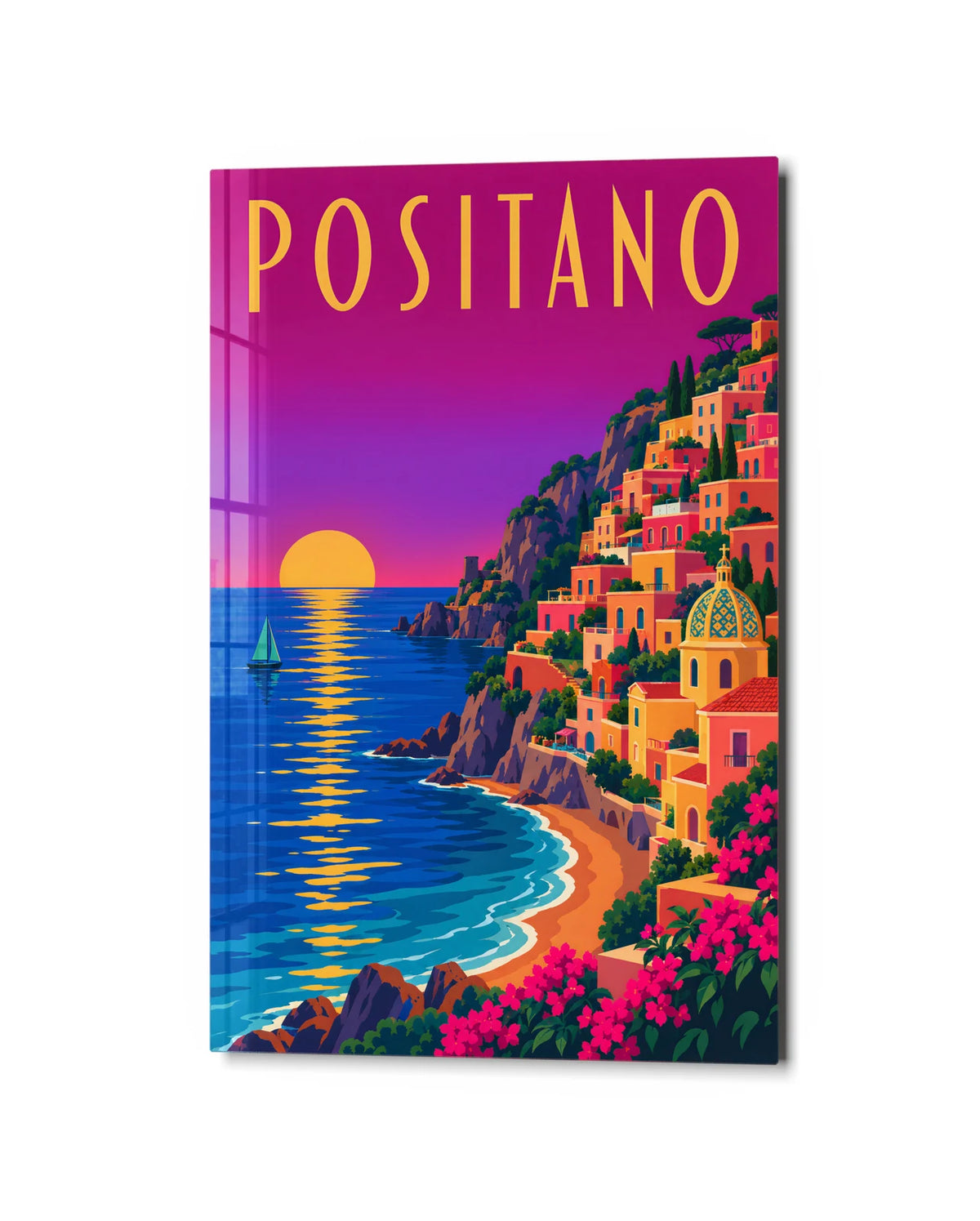Positano at Sunset — studio view of glass wall art