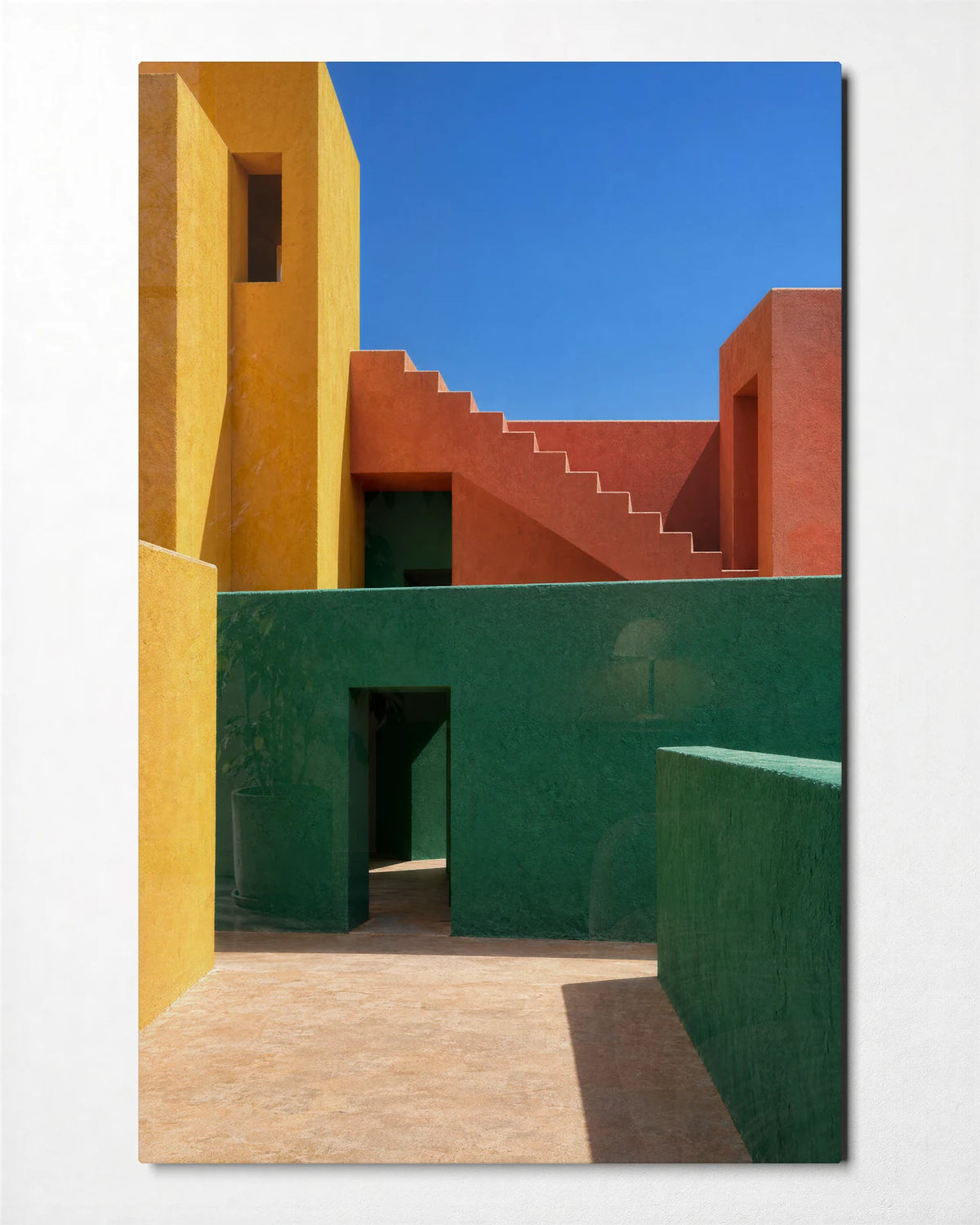 Courtyard in Three Colours — front view of glass wall art