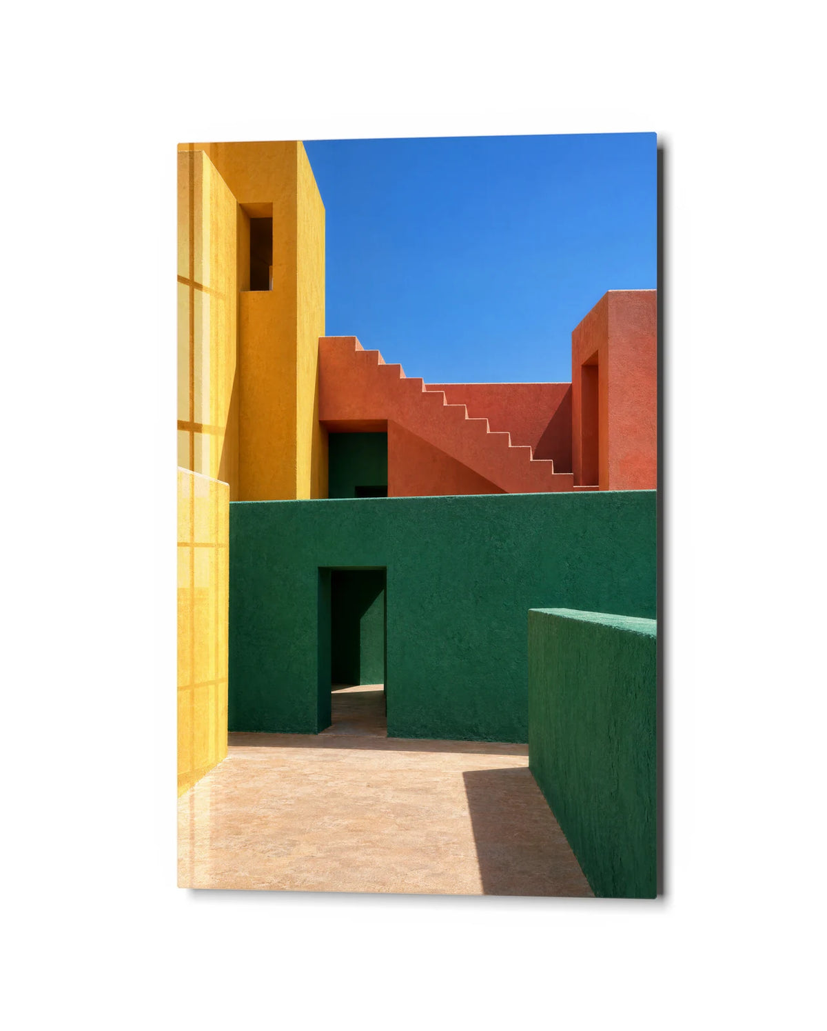 Courtyard in Three Colours — studio view of glass wall art