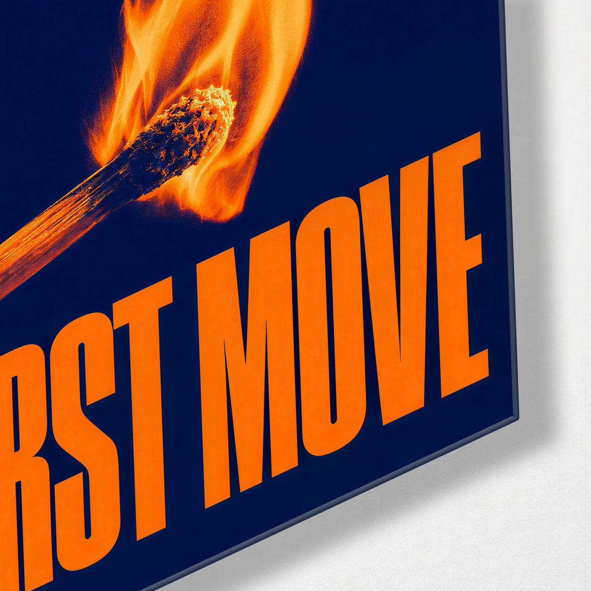 Move First — corner detail of glass wall art