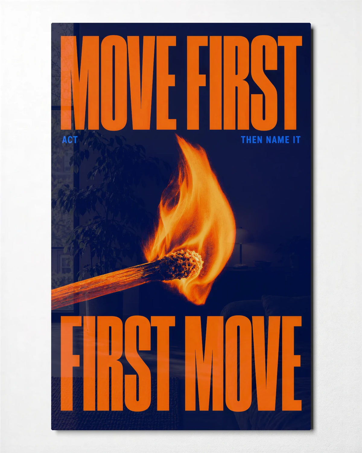 Move First — front view of glass wall art