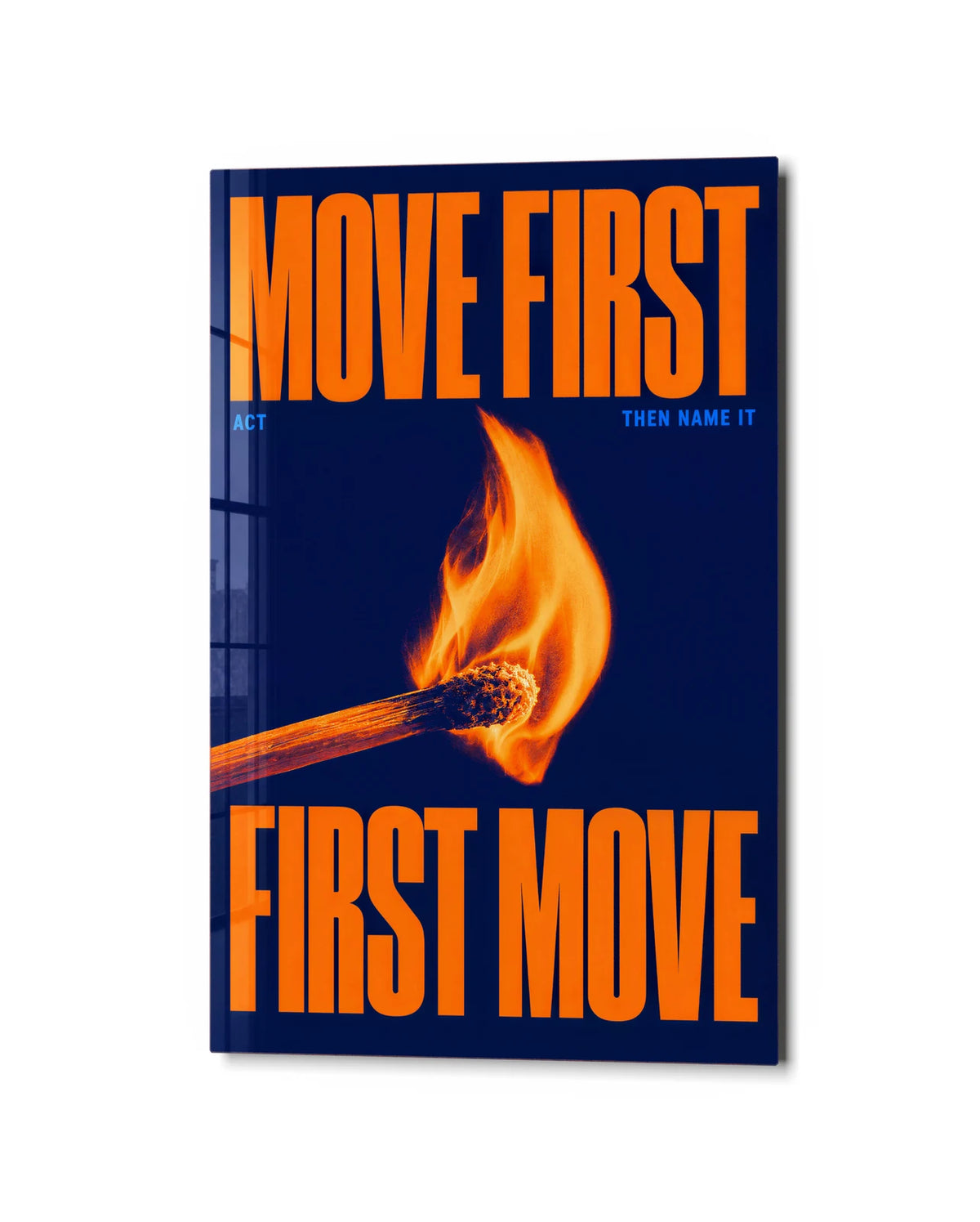 Move First — studio view of glass wall art