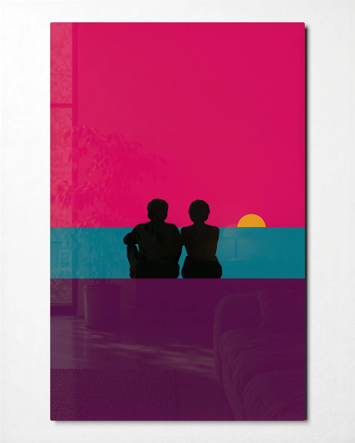 Just Us at Sunset — front view of glass wall art