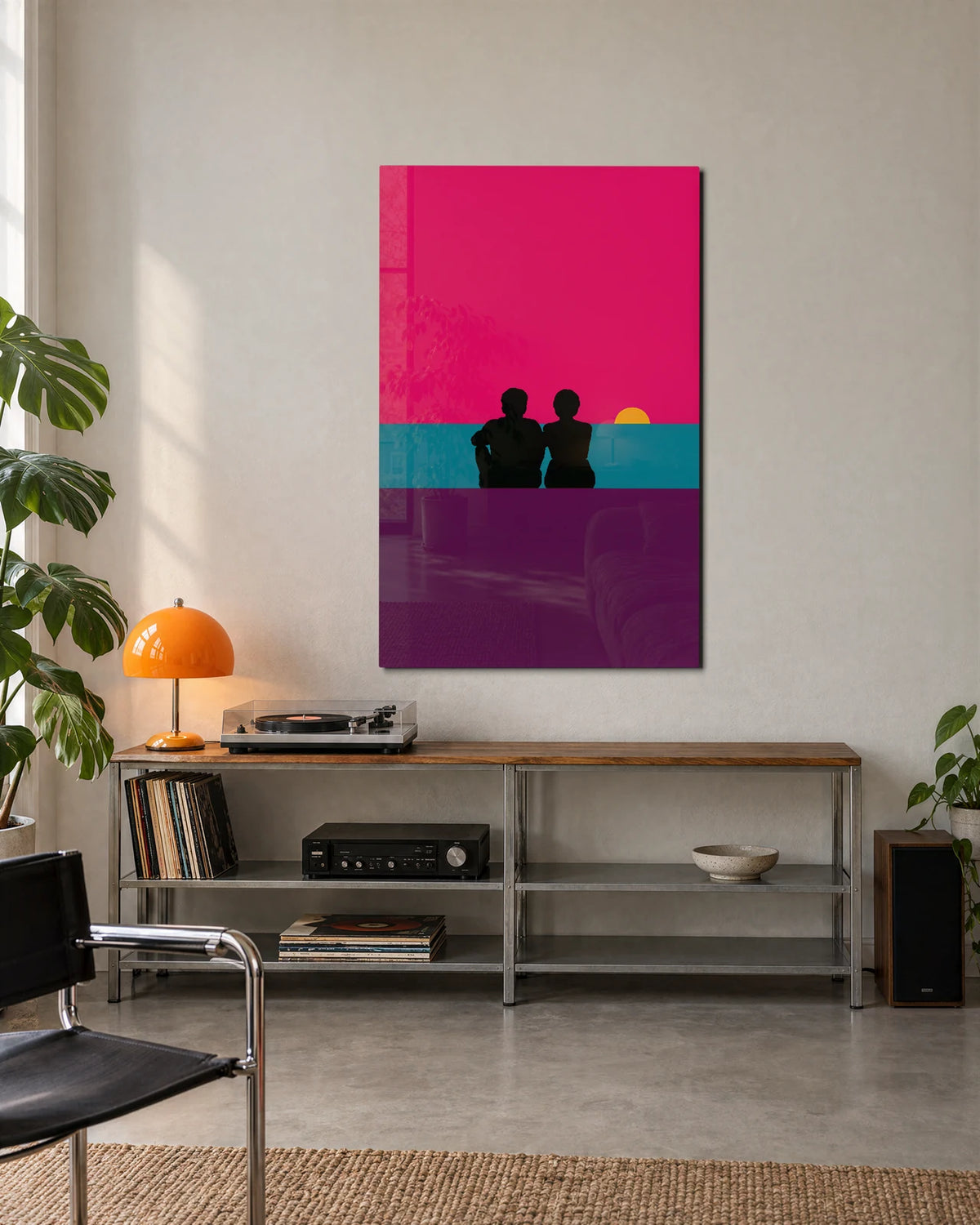 Just Us at Sunset — shown in a living space