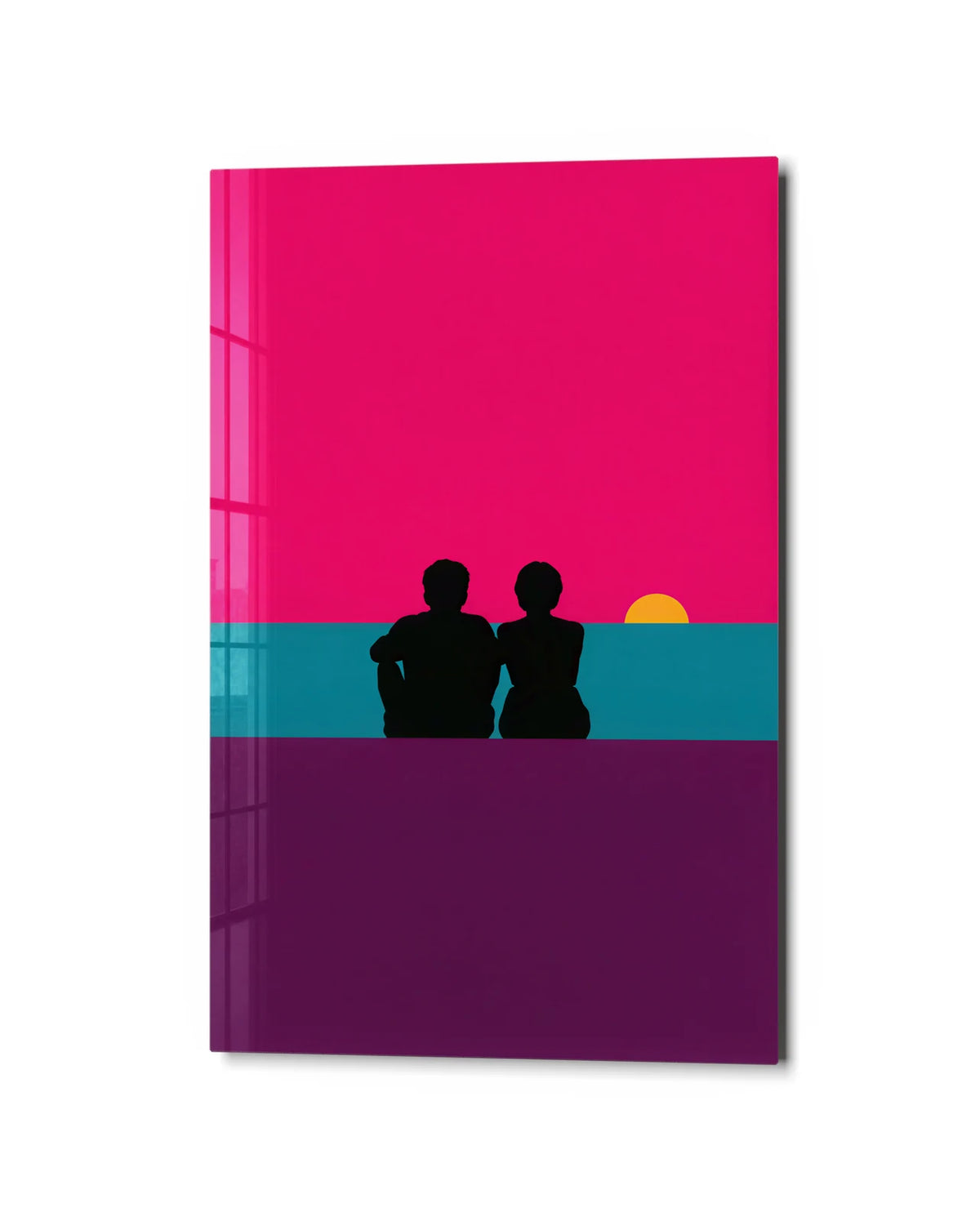 Just Us at Sunset — studio view of glass wall art
