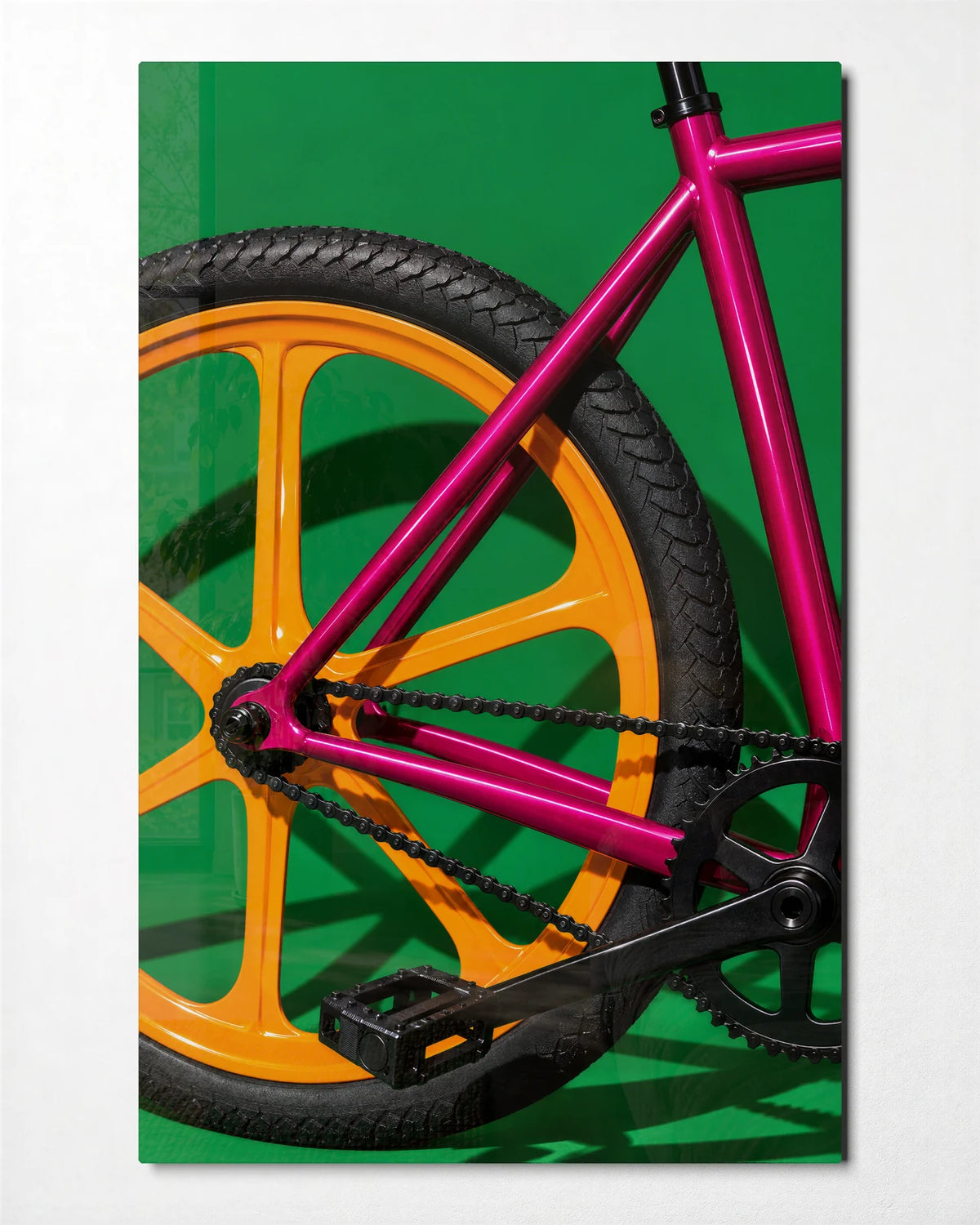 Bright Bicycle Detail — front view of glass wall art