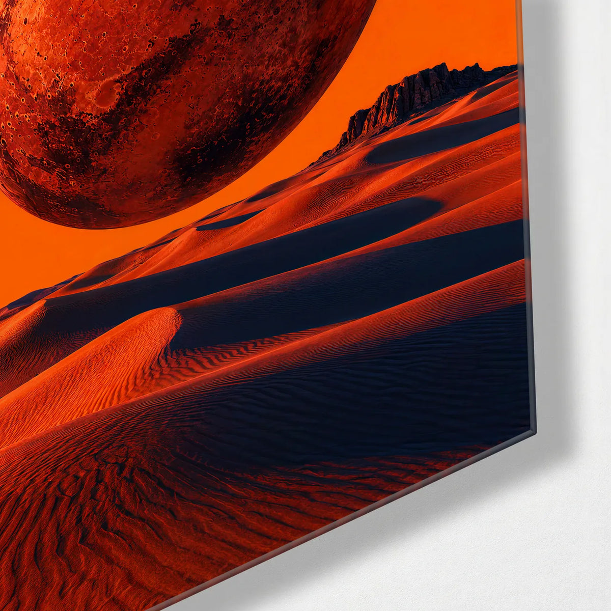 Planet Over Dunes — corner detail of glass wall art