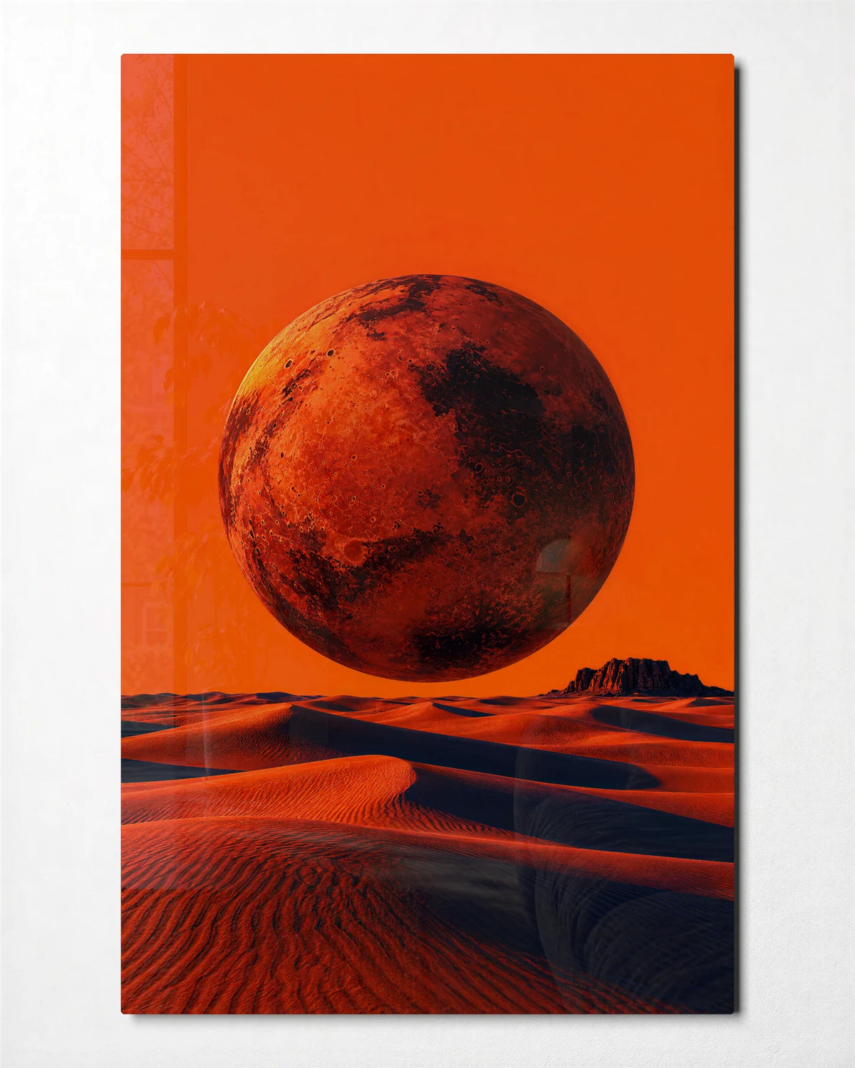 Planet Over Dunes — front view of glass wall art