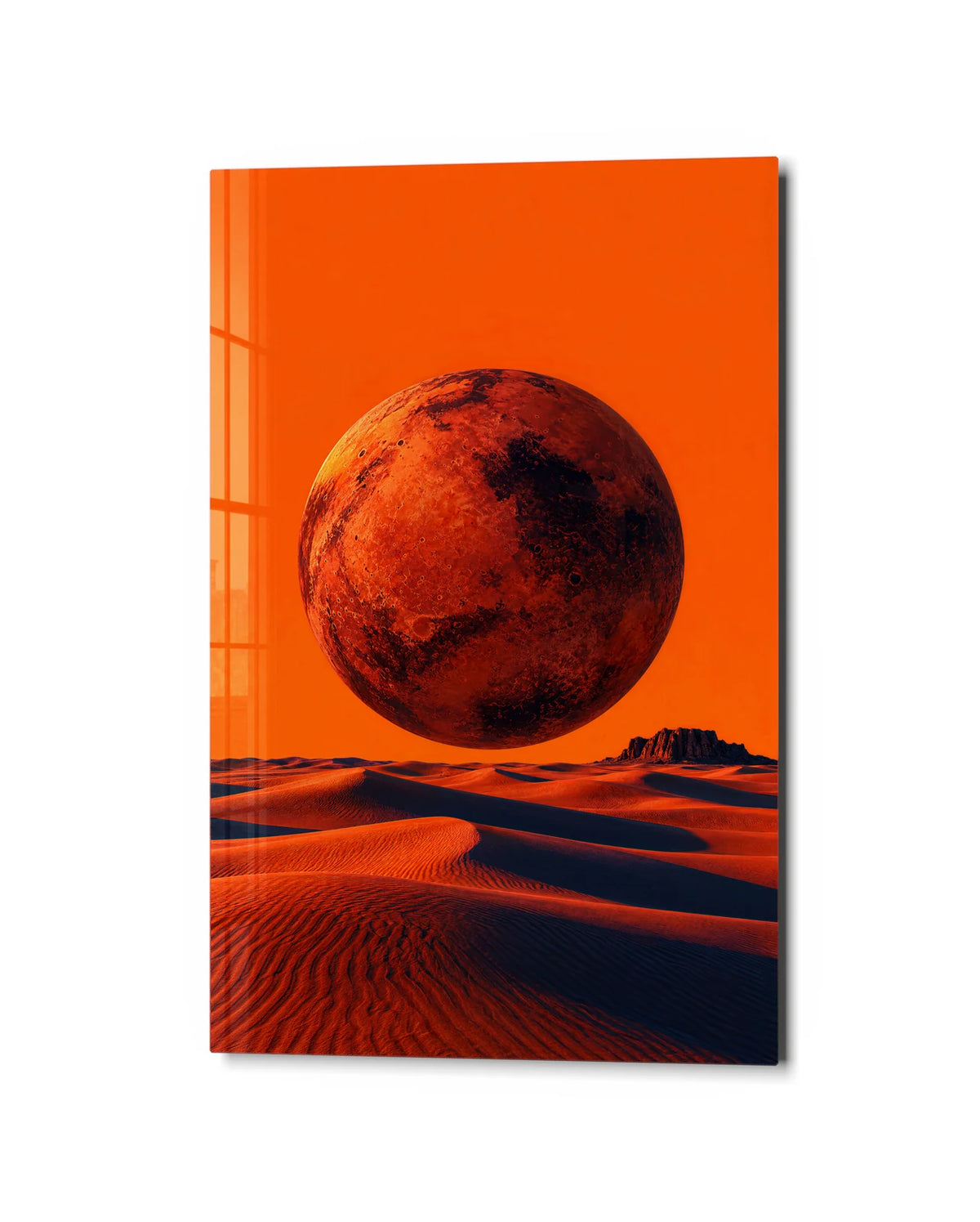 Planet Over Dunes — studio view of glass wall art