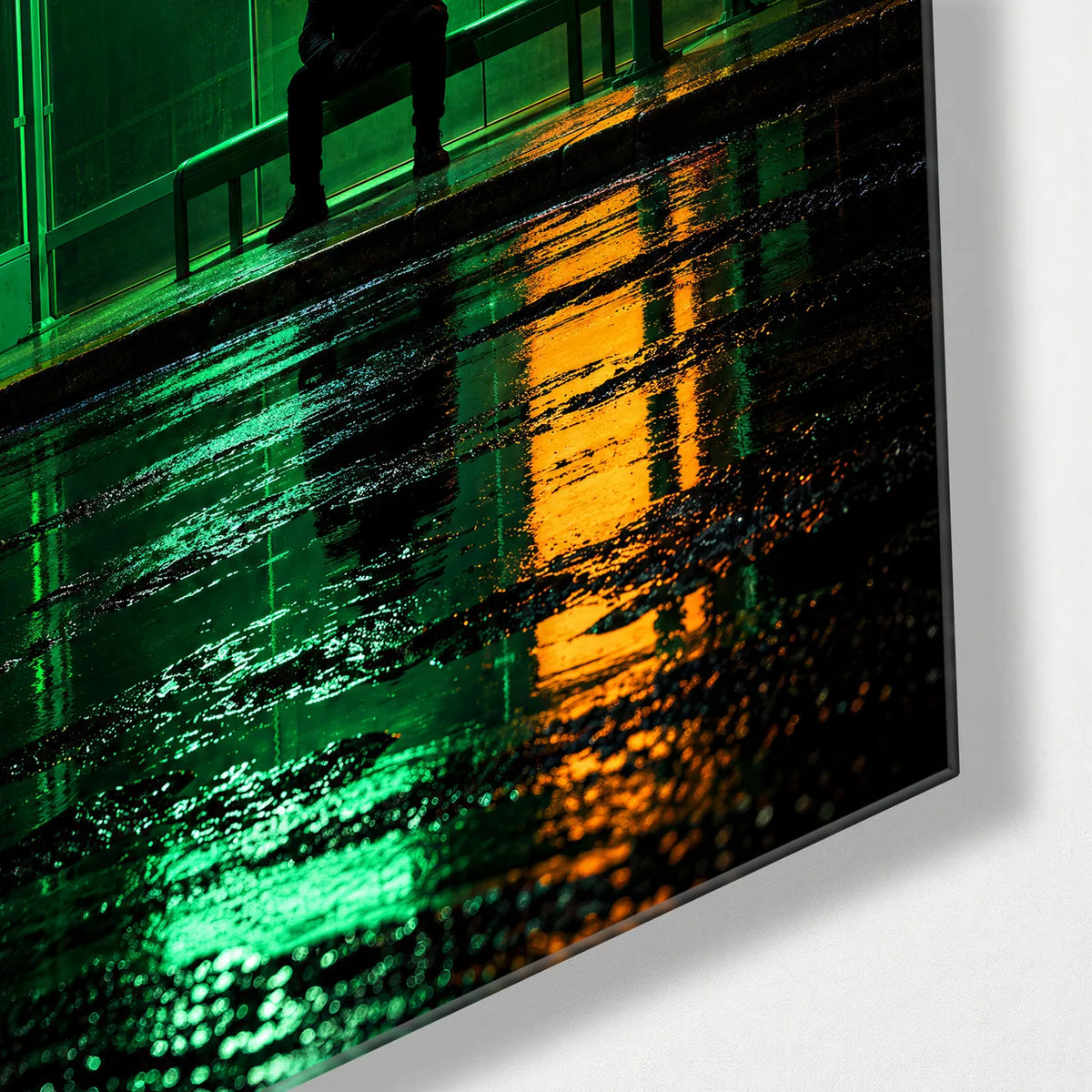 The Last Bus Light — corner detail of glass wall art