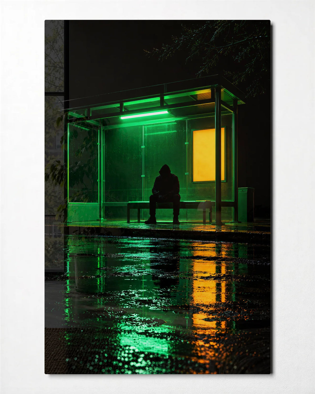 The Last Bus Light — front view of glass wall art