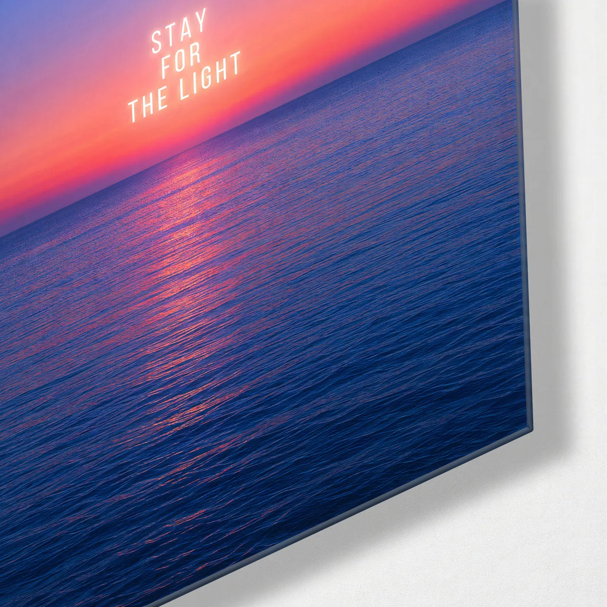 Stay for the Light — corner detail of glass wall art