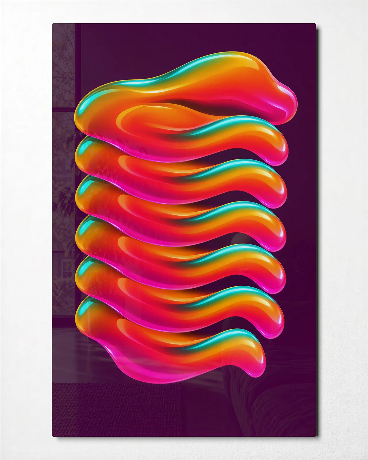 Colour in Waves — front view of glass wall art
